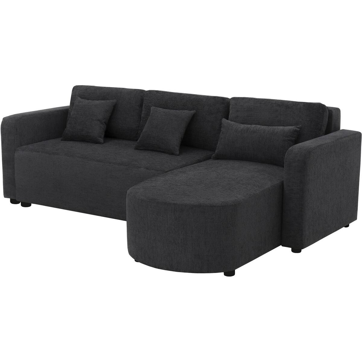 Habitat y Jardin - Sofá esquinero convertible/reversible de tela "Charles" - 3 plazas - Negro