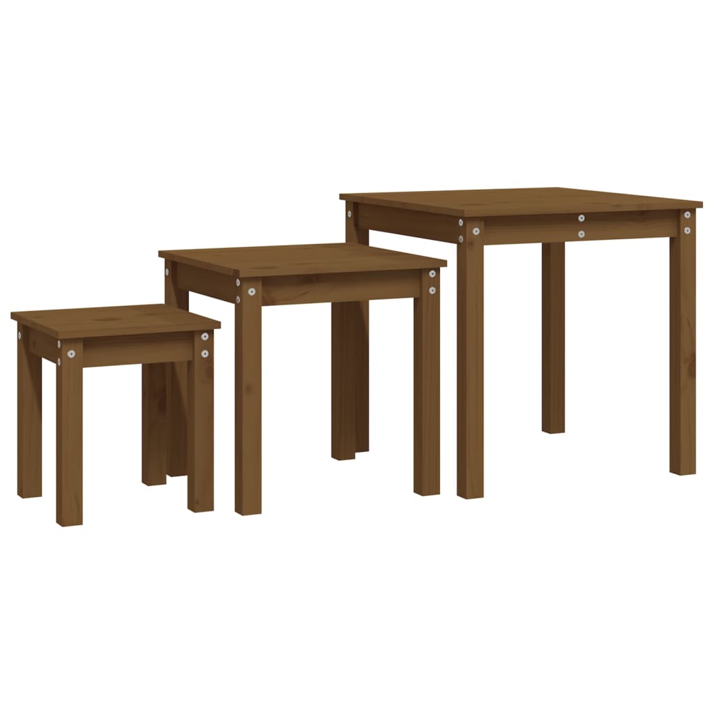 Vidaxl Mesas Apilables de Madera Maciza de Pino Natural