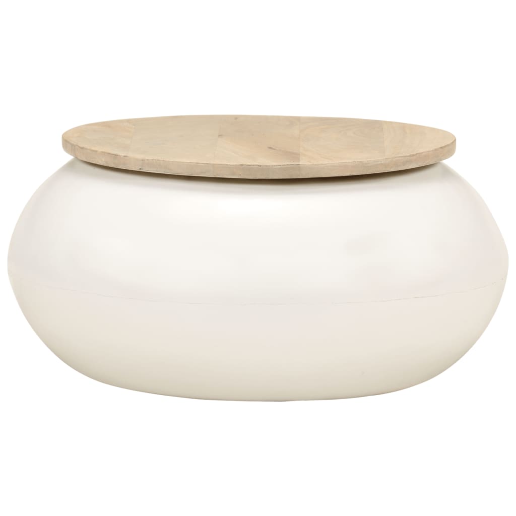 Vidaxl Mesa de Centro de Madera Maciza de Mango Blanca 51x51x27 Cm