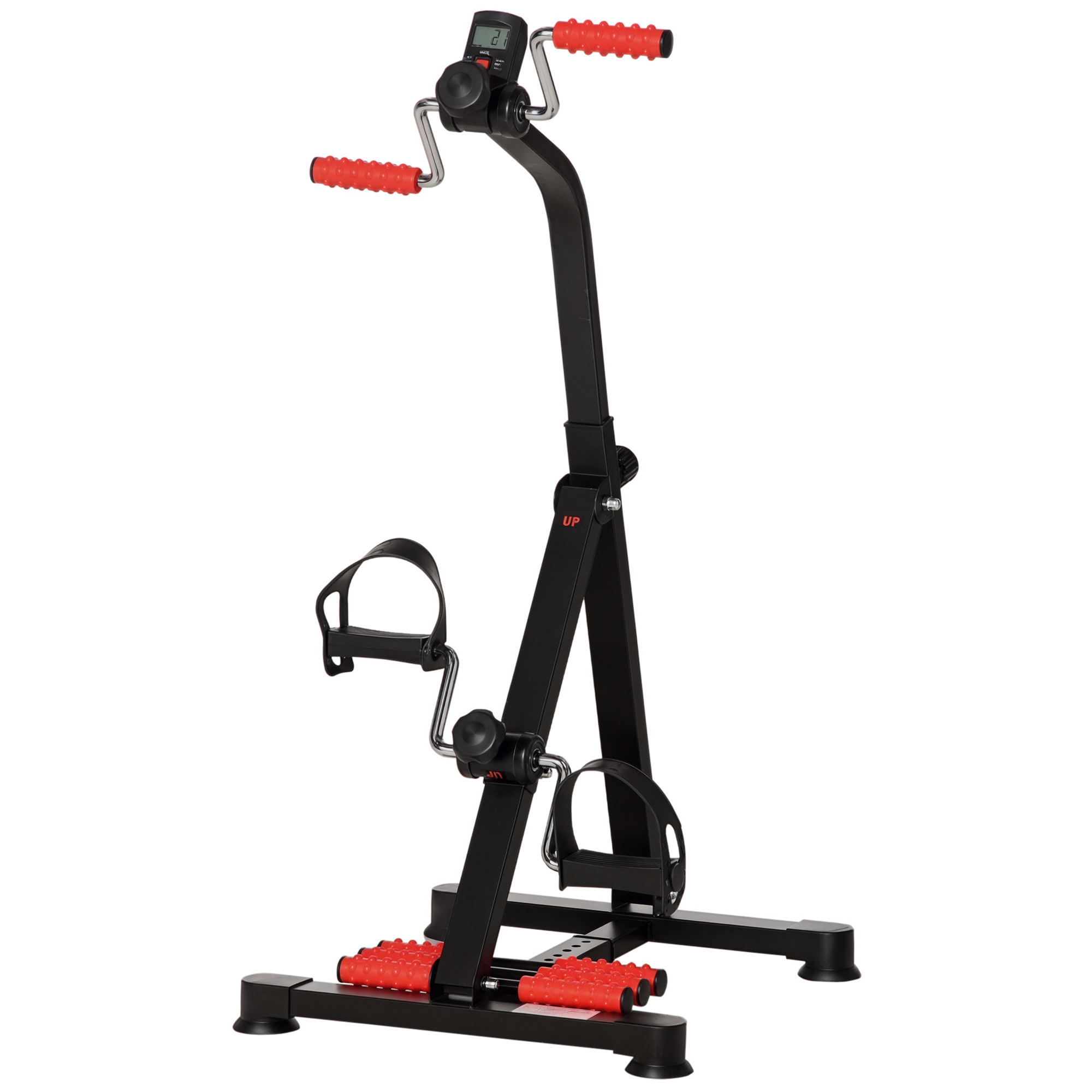HOMCOM Pedales Estáticos Personas Mayores, Pedaleador Ejercitador de Piernas y Brazos, Altura Ajustable 75-97 cm, Ancho Regulable 44-56 cm, con Pantalla LCD y Rodillo Masajeador para Pies