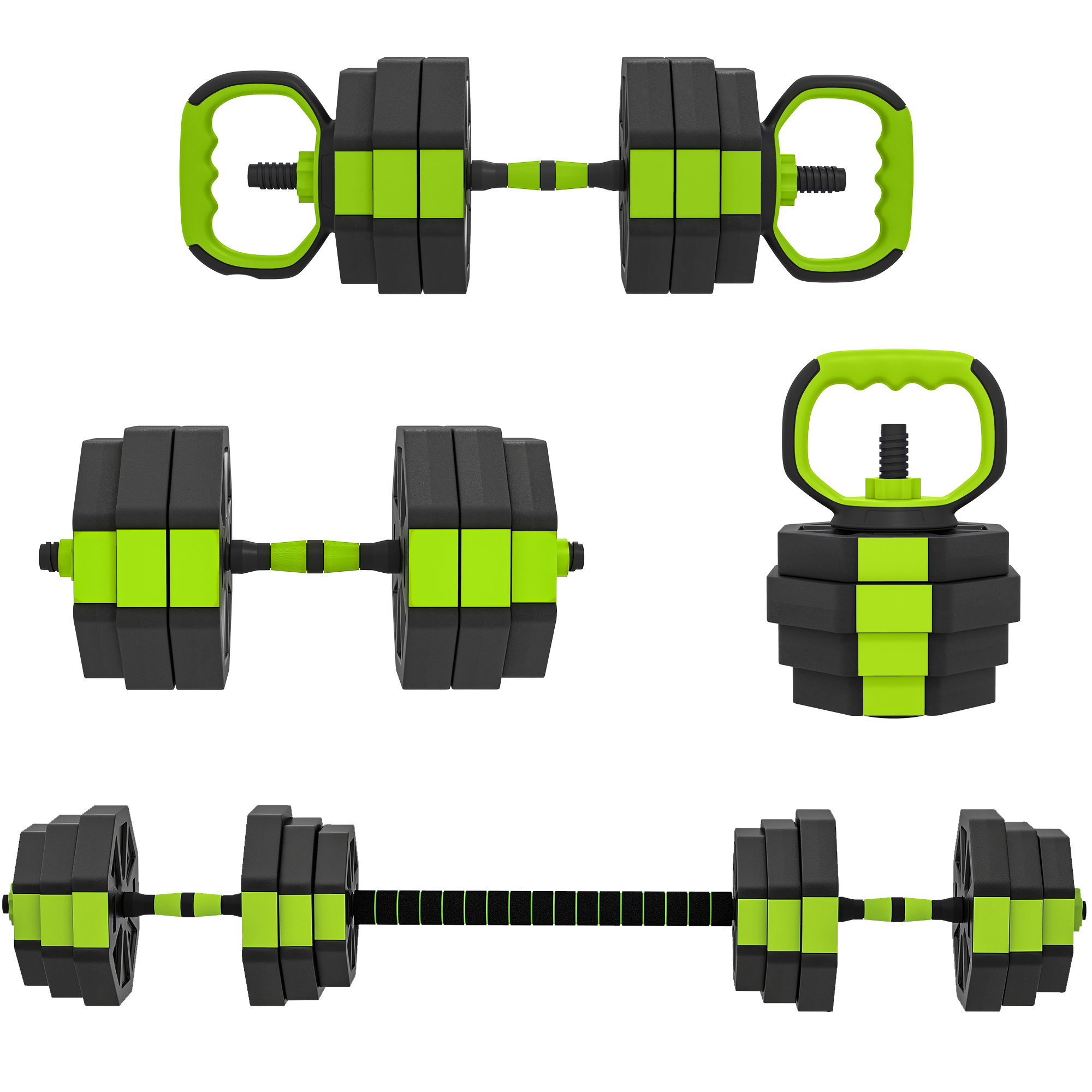 SPORTNOW Juego de Mancuernas Ajustables, 6 en 1, 20kg, Juego de Pesas Utilizado como Kettlebell, Barra, Mancuernas o Soporte para Flexiones, Equipo para Hombres y Mujeres, Gimnasio en Casa