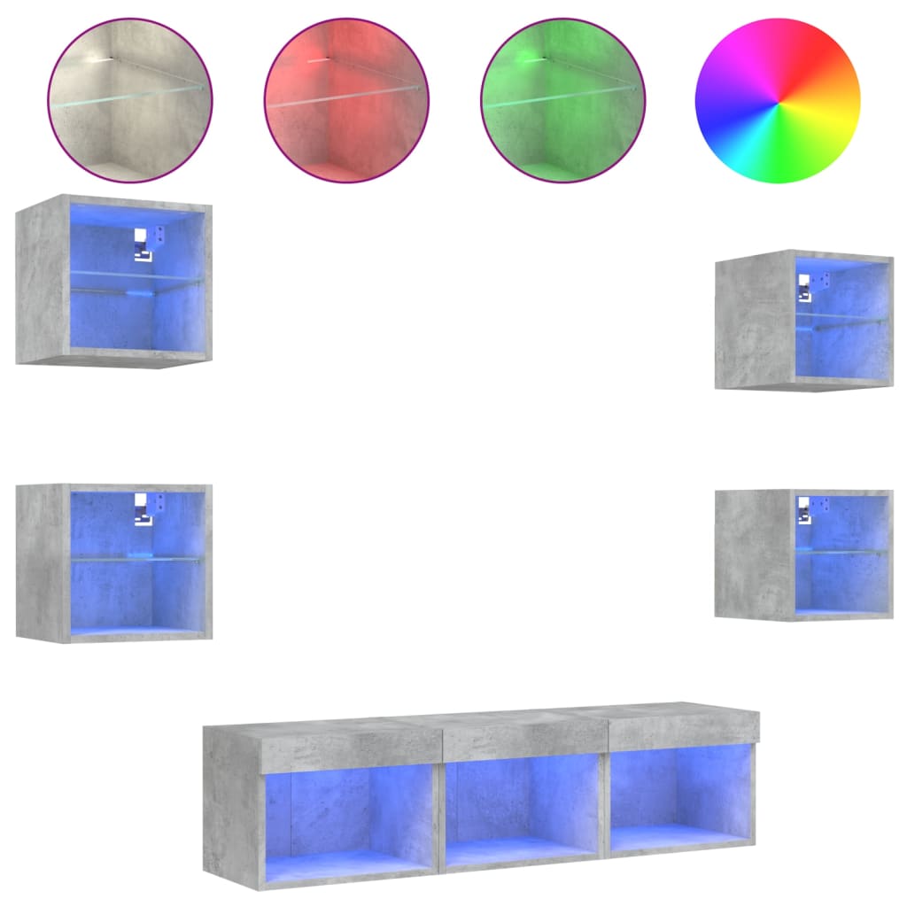 Vidaxl Muebles TV Pared con LED 7 Piezas Madera Ingeniería