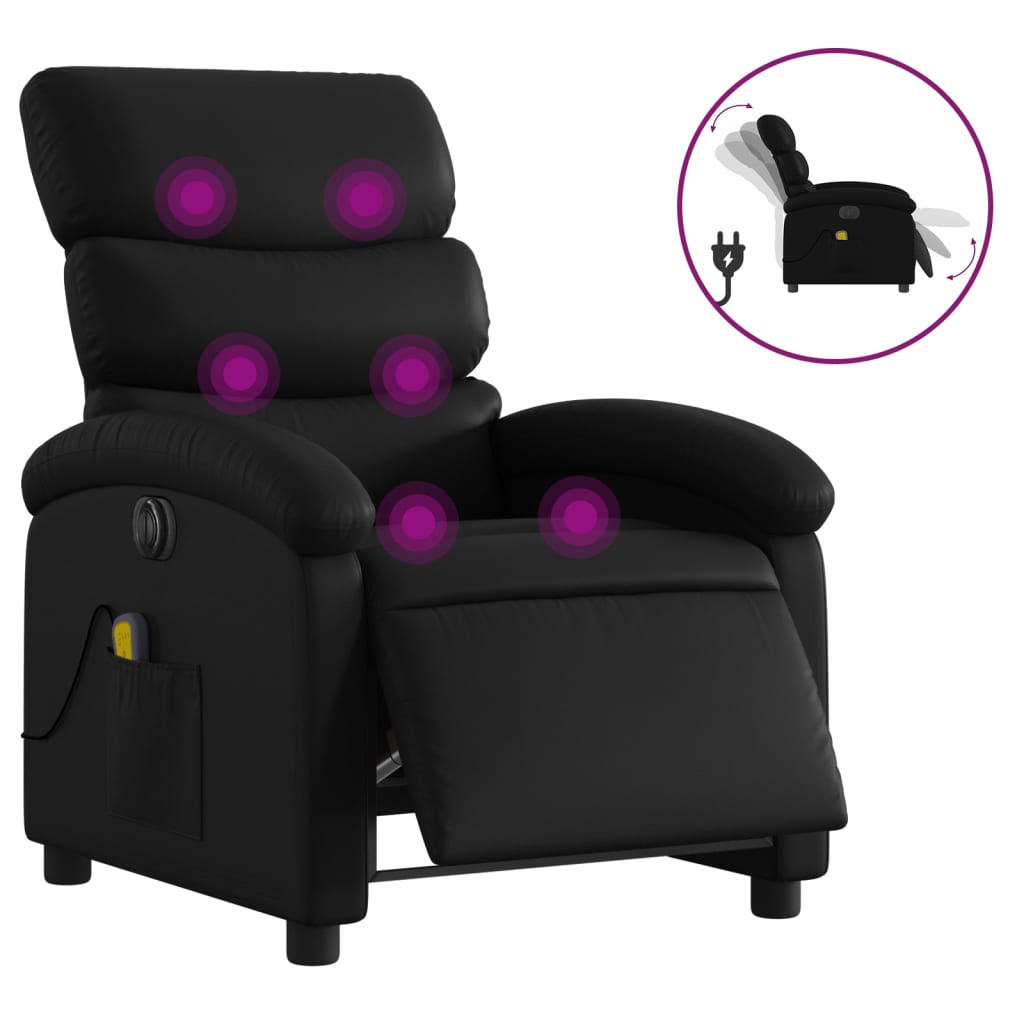 vidaXL Sillón de masaje reclinable eléctrico cuero sintético negro