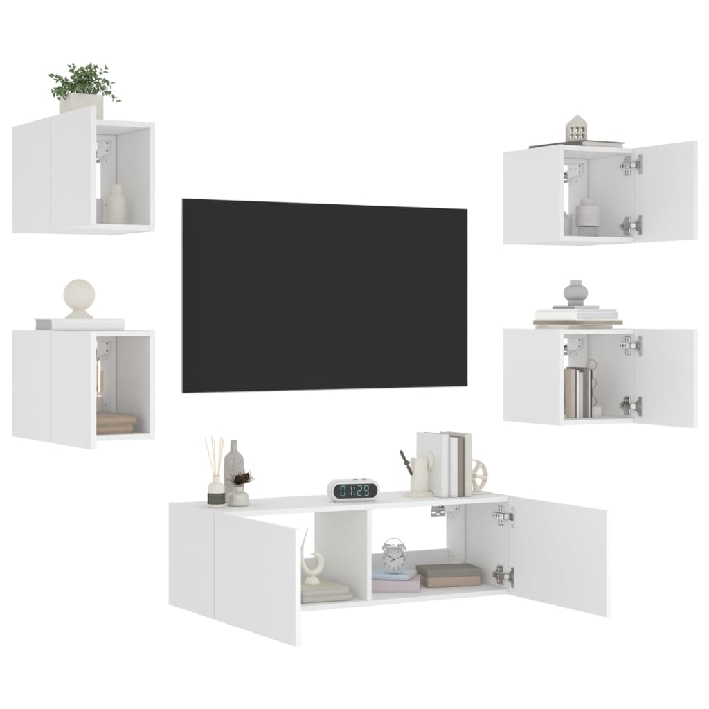 vidaXL Muebles de TV de pared con luces LED 5 piezas, Mueble de Salon, Mueble TV, Mueble TV salon, Mesa de TV, Mueble tele