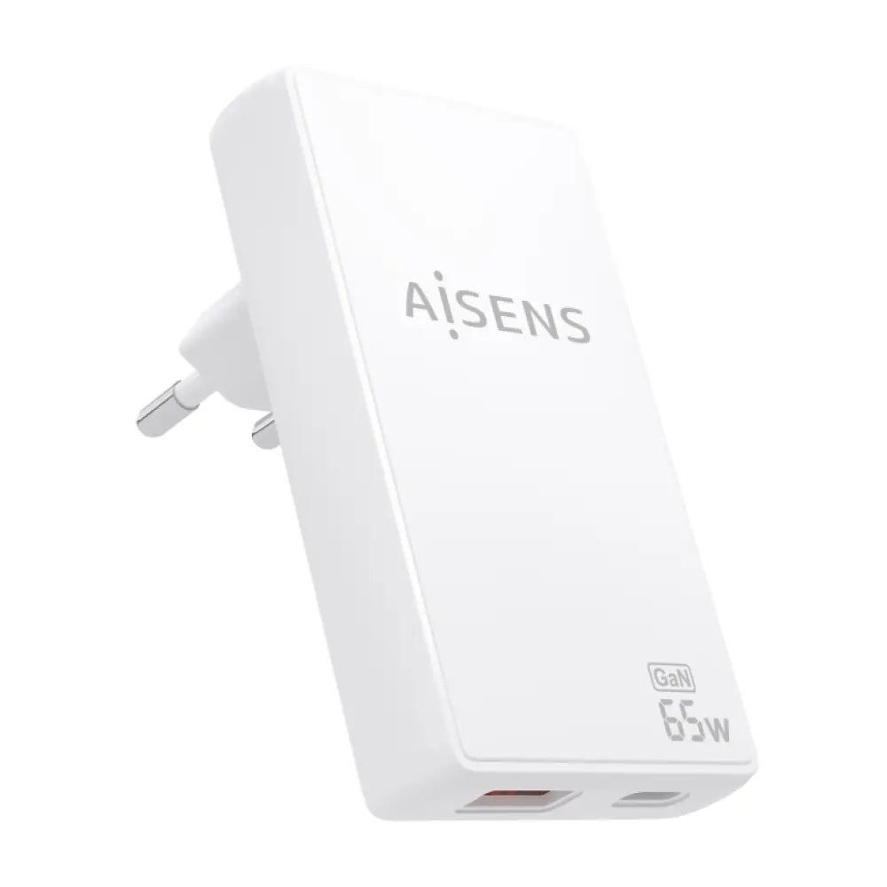 Cargador de pared Aisens ASCH-65W2P076-W GaN 65W USB-C y USB-A ultradelgado blanco