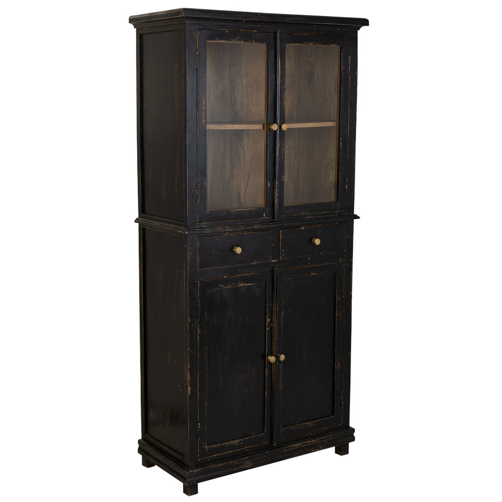 Wonderlust Deco - Vitrina de madera y cristal acabado artesanal negro 85x40x180 Negro 85x40x180h cm