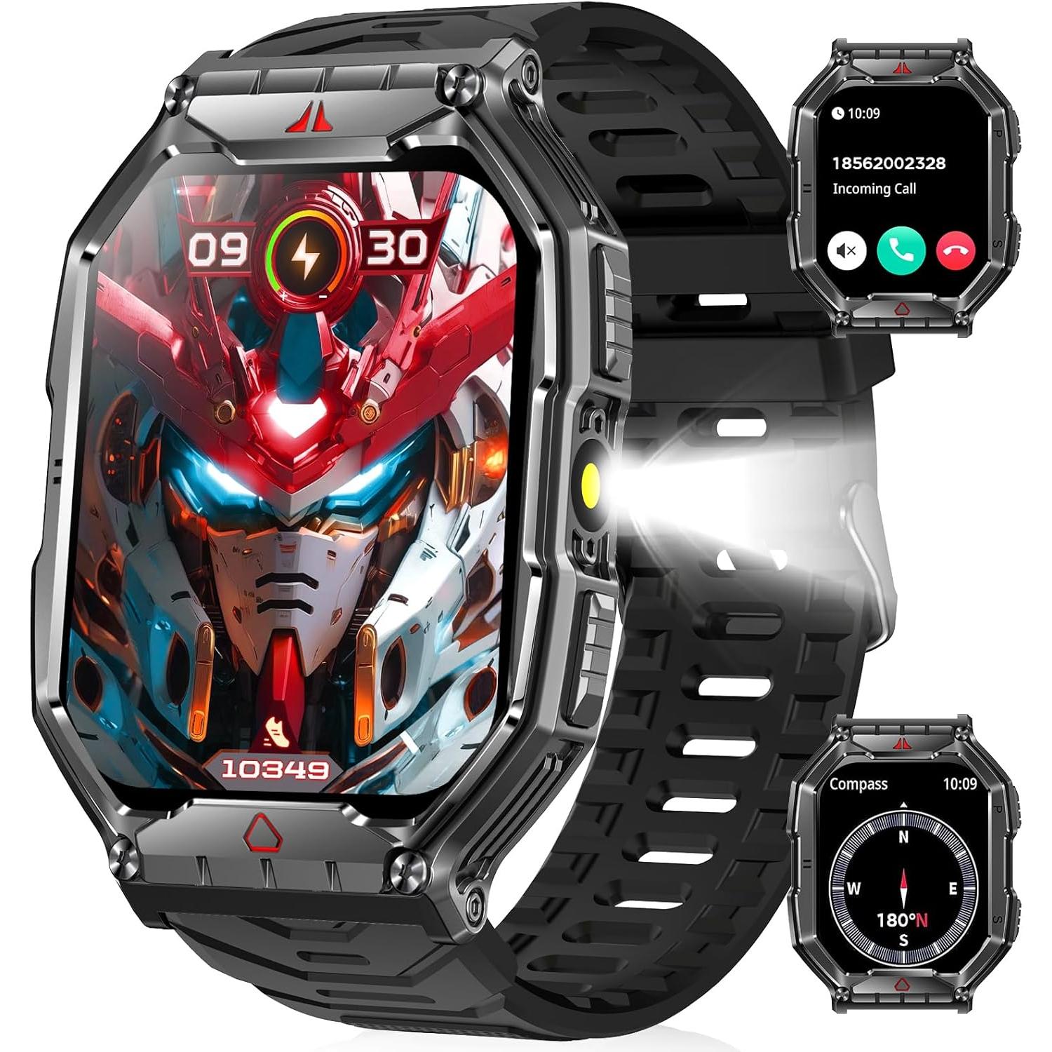 Reloj Inteligente Hombre Militar con Linterna | 107 Deportes Modos
