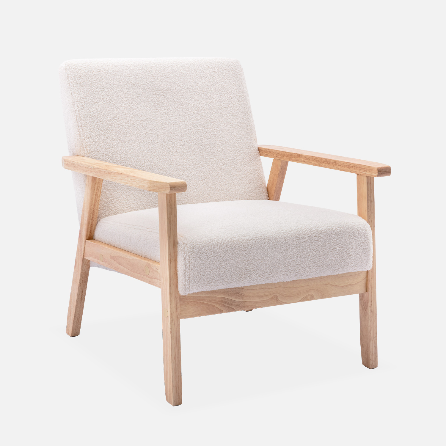 sweeek - Sillón escandinavo de borreguito y madera de hevea , Isak borreguito , 64x69x73