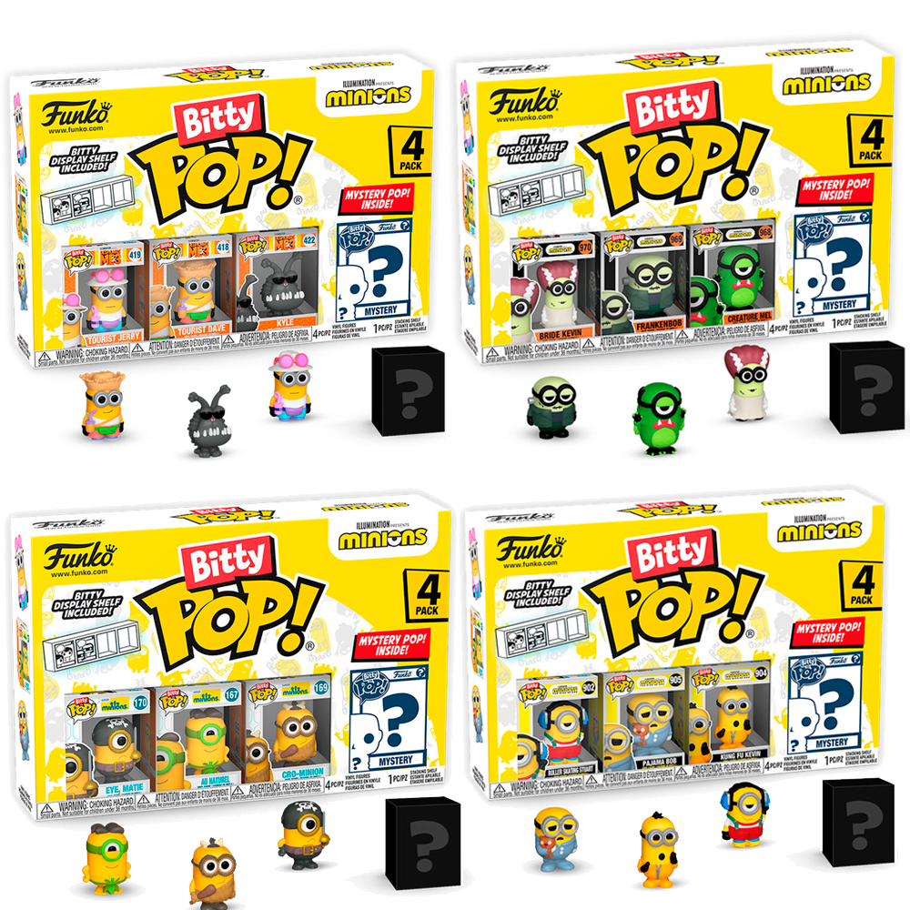 Funko Pack 16 4 packs de 4  Bitty bittys Minions Gru Mi Villano Favorito Despicable Me Bob Jerry Stuart Kyle DAve Kevin Minion Funko Pop Bitties Bittis
