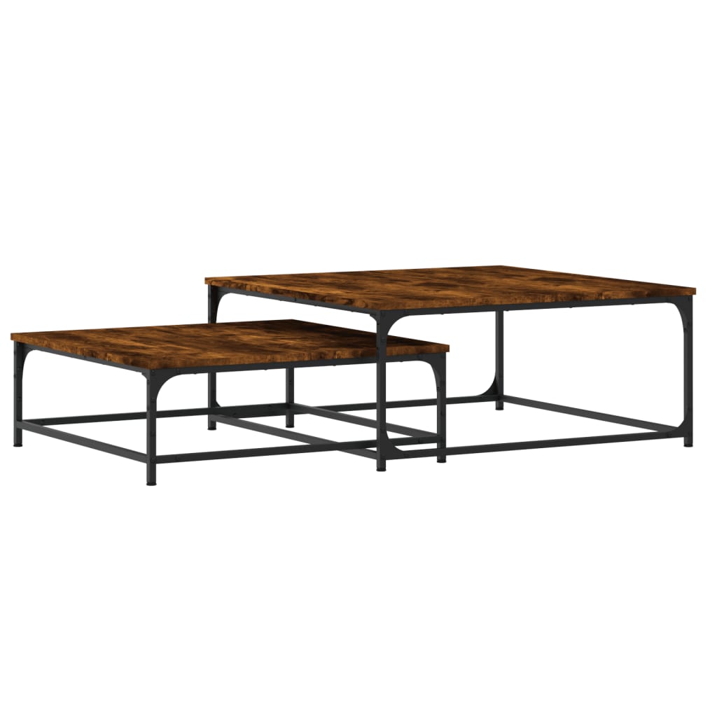 Vidaxl Mesas de Centro Apilables 2 Pzas Madera Ingeniería Negro, Roble Sonoma, Roble Ahumado - Mesita de Salón o Comedor o Auxiliar - Mesa de Café - Meuble Salón