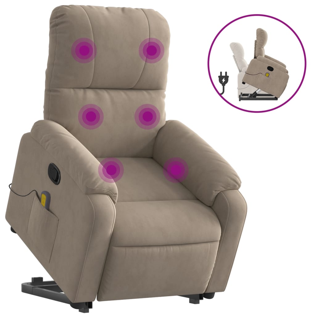 vidaXL Sillón reclinable de masaje elevable tela microfibra gris taupe