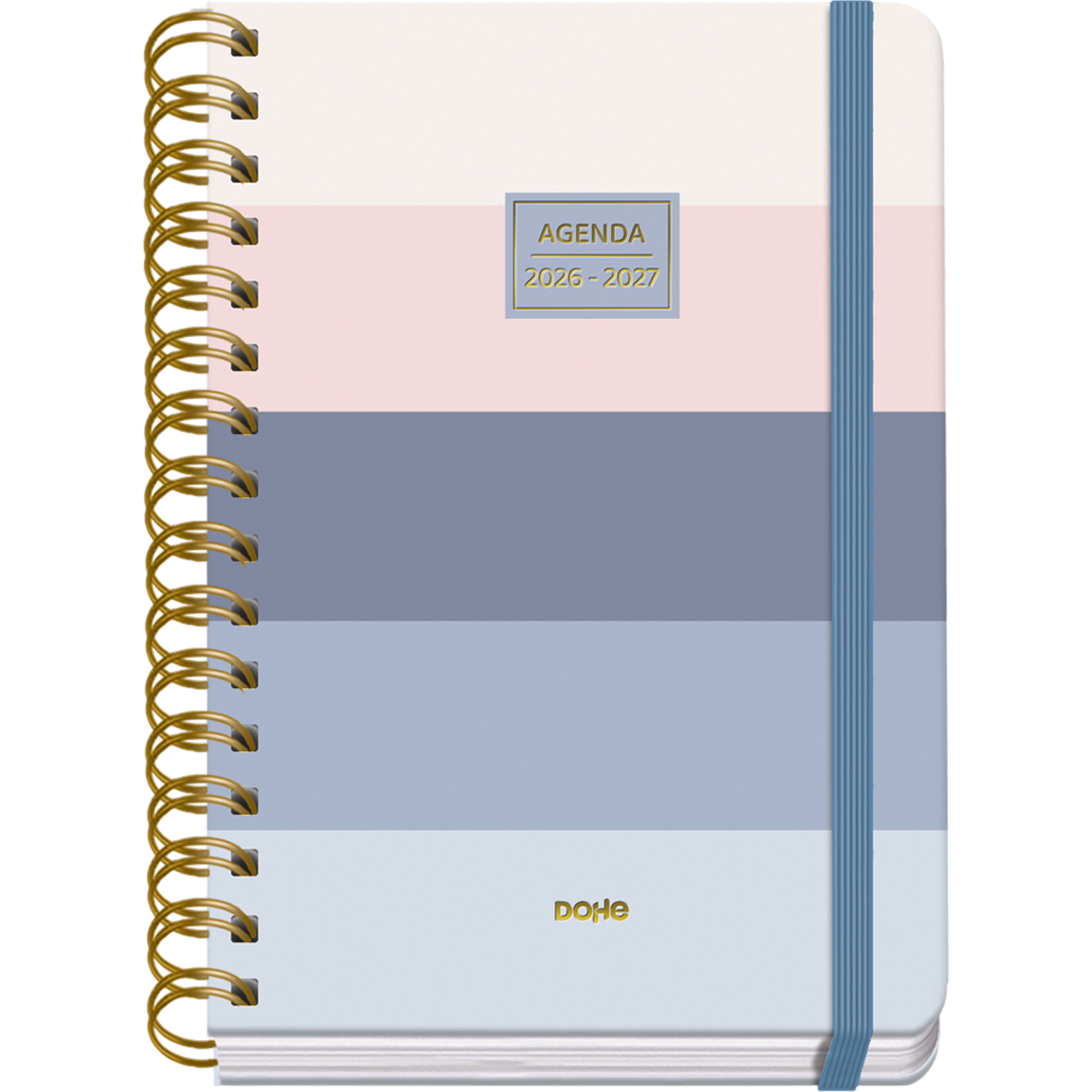Dohe - Agenda Escolar 2026 2027 - Septiembre a Junio, Semana Vista, A5 (15x21 cm), Tapa Dura Suave, Espiral Doble, Cierre con Goma Elástica, 2 Páginas de Pegatinas, Español e Inglés