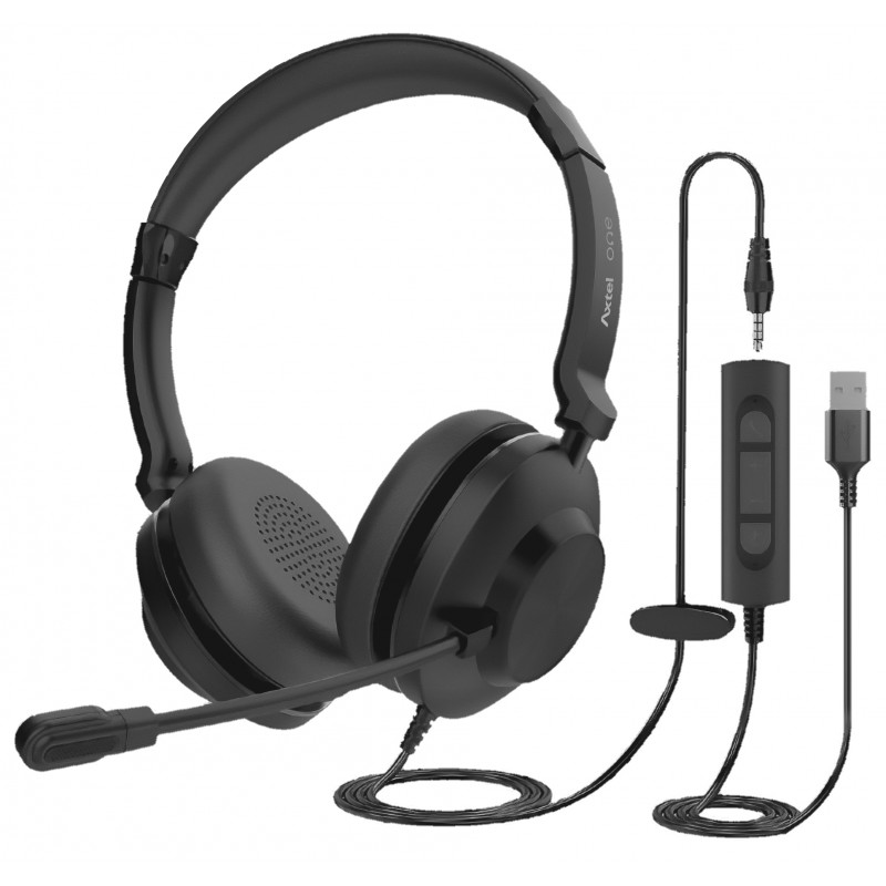 Axtel - AXH-ONEUCD-35 auricular y casco Auriculares Alámbrico Diadema Oficina/Centro de llamadas USB tipo A Negro AXH-ONEUCD-35