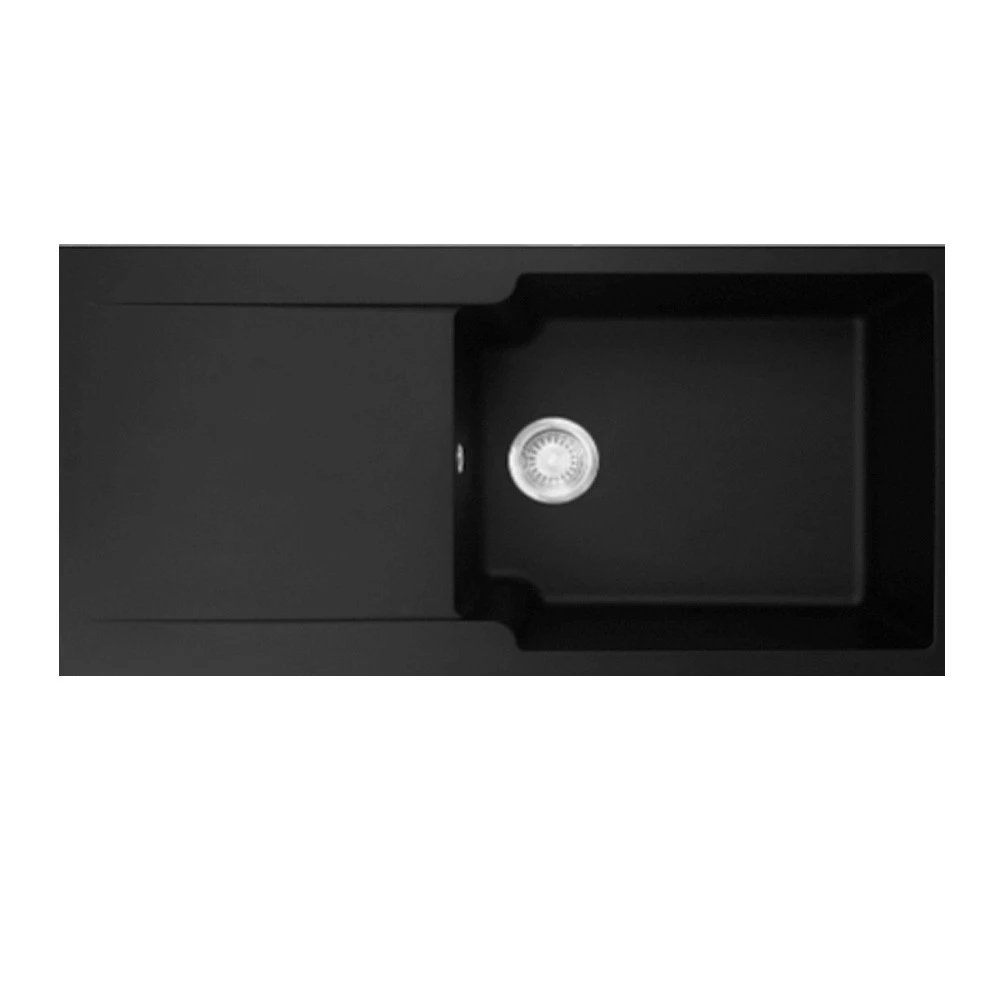 Mepamsa - Fregadero sintético KITE 100.50 reversible para cocina, con zona de escurridor ajustable a izquierda o derecha, dimensiones 100 cm x 50 cm x 21 cm, color negro, ideal para encimeras modernas
