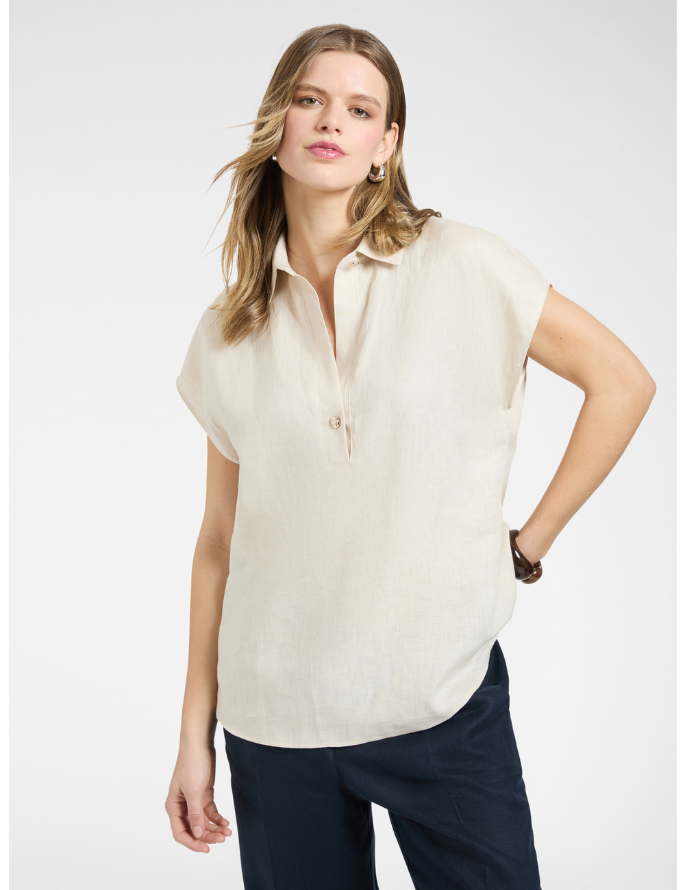 Elena Mirò - Blusa de lino de manga corta