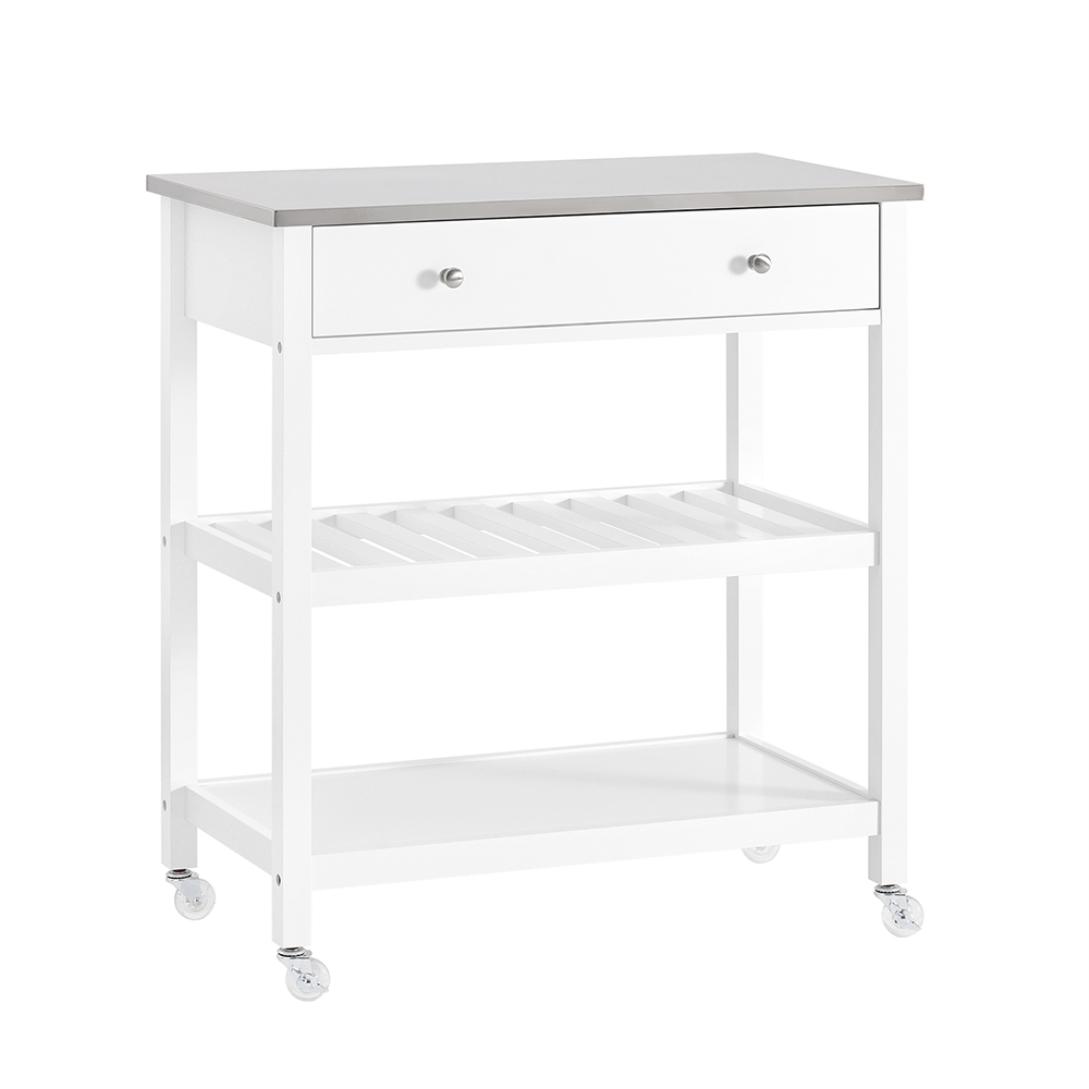 SoBuy Carro de Cocina Blanco con Ruedas, Encimera Acero Inoxidable, Ahorra Espacio, MDF, 110x52x19cm