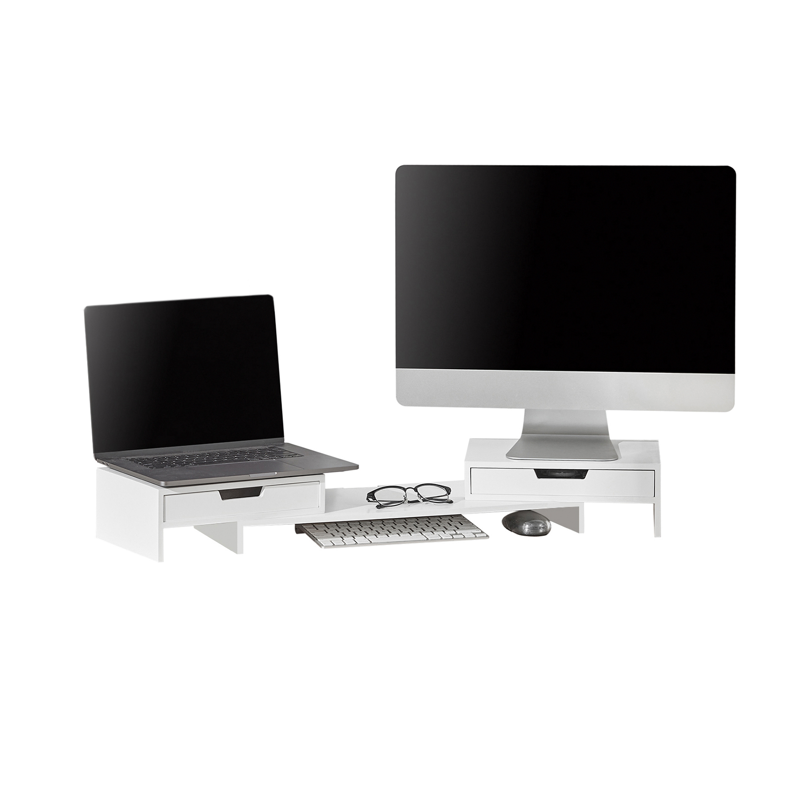SoBuy BBF04-W Elevador del Monitor Giratorio Ajuste de Ancho Soporte del Ordenador Portátil 60-107 x 22 x 11 cm ES(Blanco)