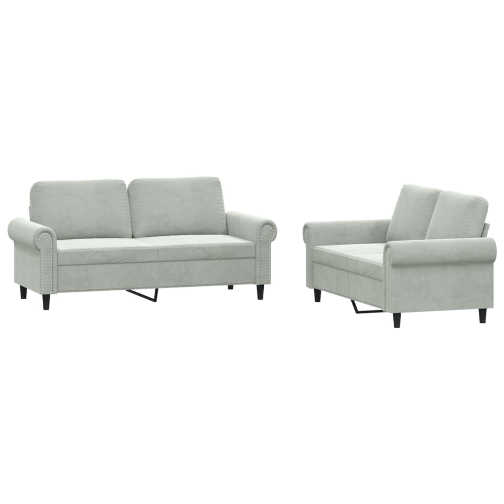 vidaXL Juego de sofás con cojines 2 piezas terciopelo gris claro