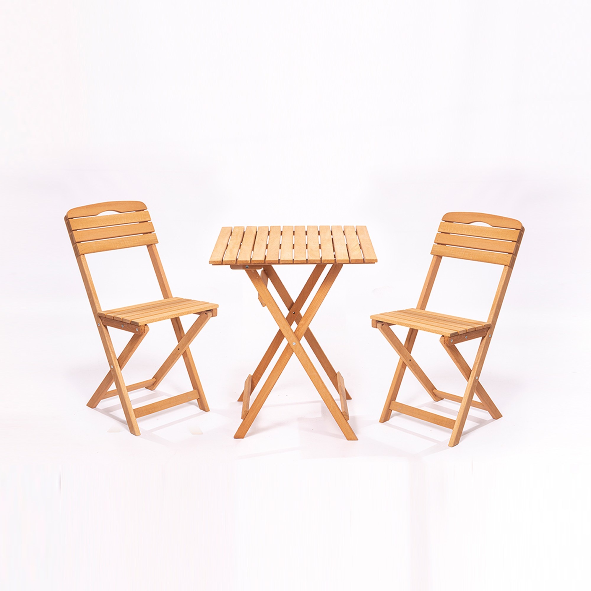 Wellhome Set de Mesa y Sillas de Jardín 3 Piezas Marrón 100% Madera de Haya Sin Barniz