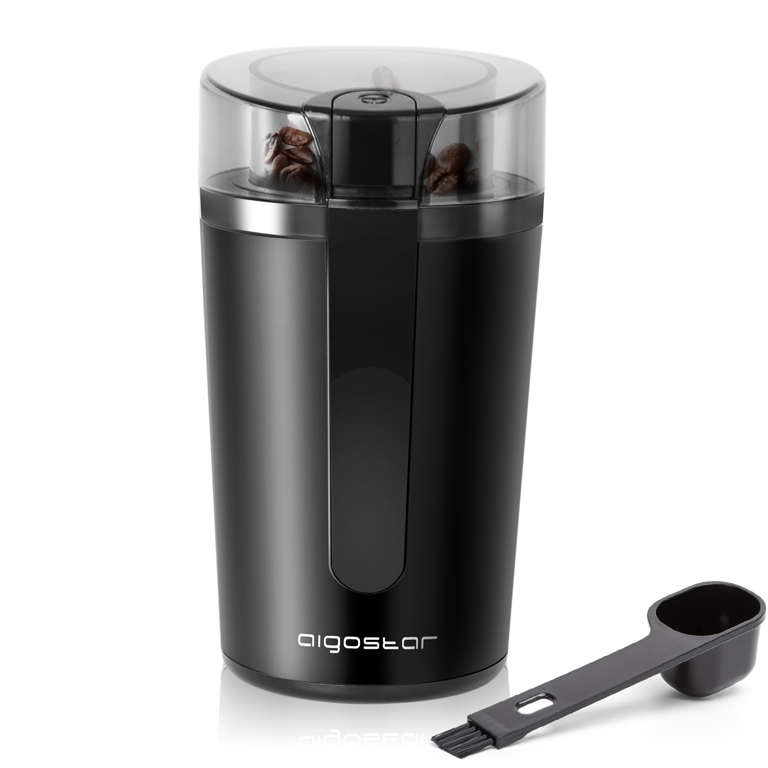 AIGOSTAR Molinillo de Café Eléctrico, Capacidad 60gr , Cepillo para Limpieza, Cuchillas Acero Inoxidable (200W).