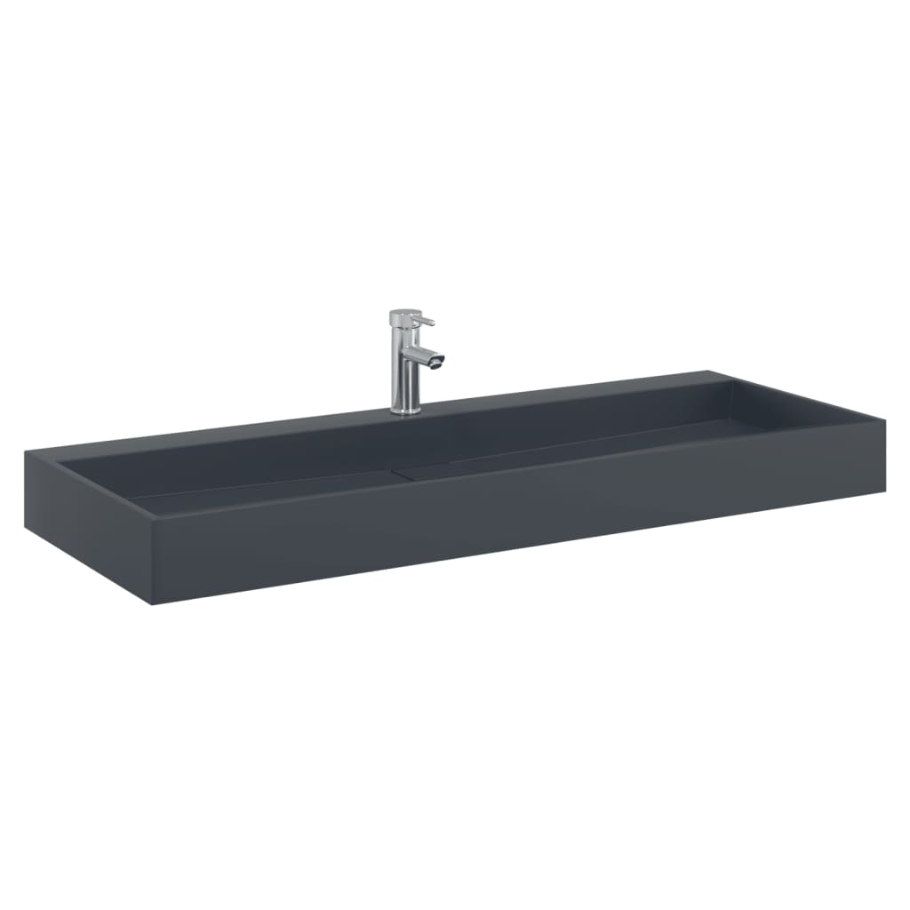 vidaXL Lavabo de fundición de mineral/mármol 120x46x11 cm Color Negro,  Antracita, y mas