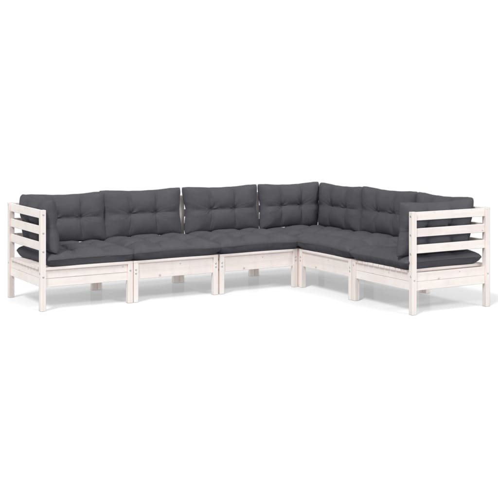 vidaXL Muebles de jardín 6 pzas y cojines blanco madera maciza de pino