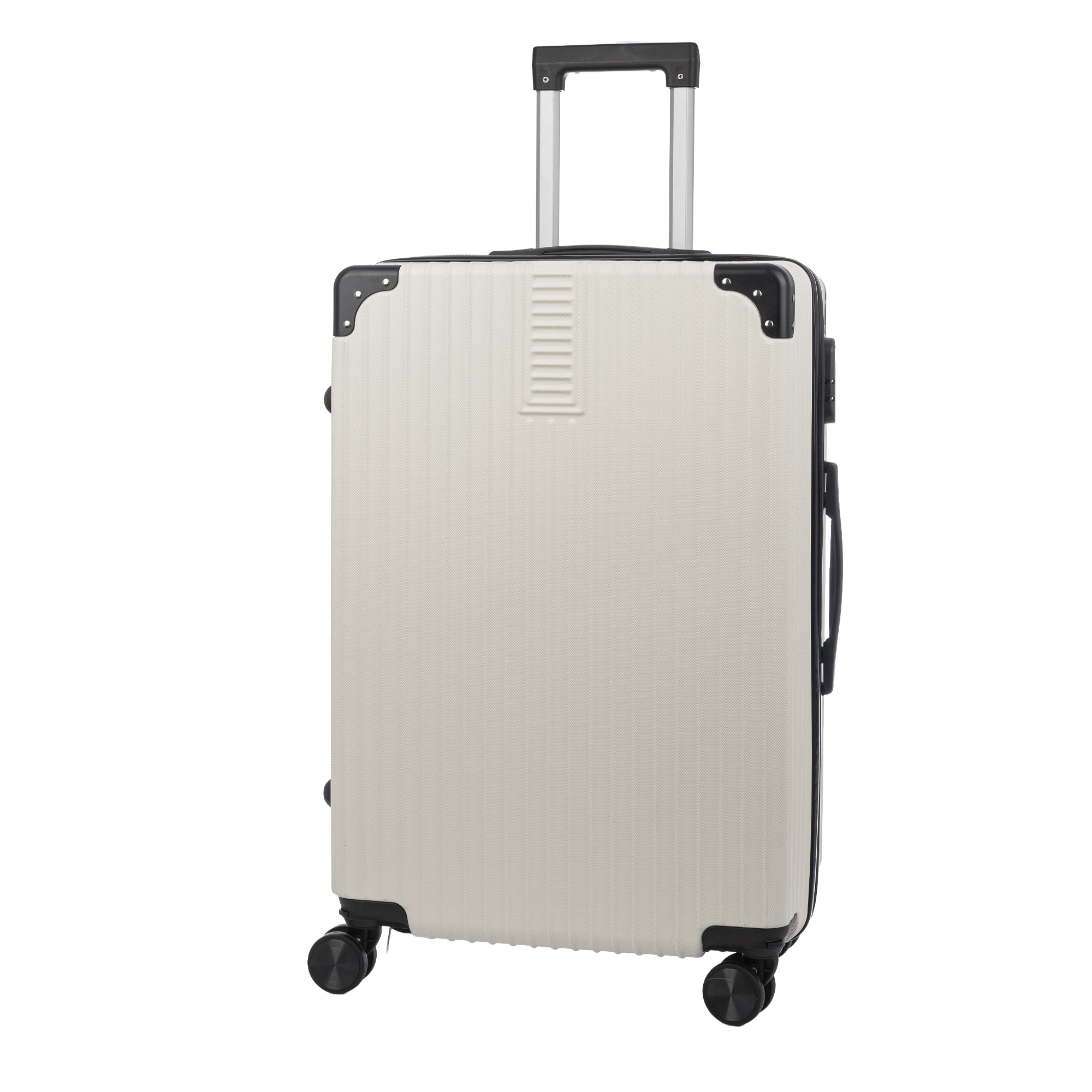 Maleta de cabina Trolley en material ligero de ABS de alta resistencia con esquinas reforzadas. Cerradura numérica y 4 ruedas dobles extraíbles y giratorias 360°.