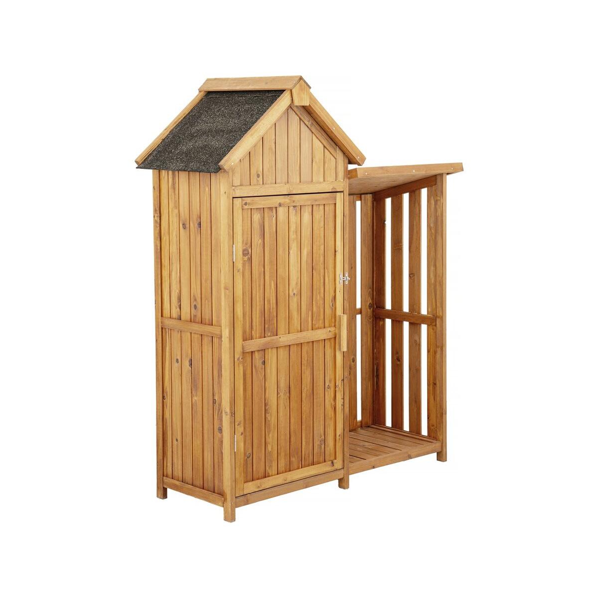 Habitat y Jardin - Armario de jardín de madera "Noé" con almacenamiento para troncos - 136 x 57 x 170 cm - Marrón