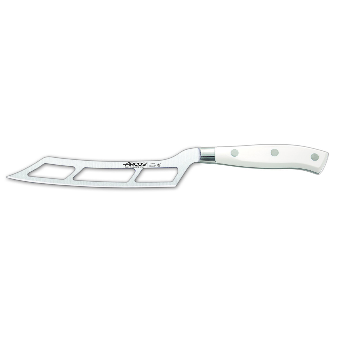 Cuchillo para queso Arcos Riviera Blanc 232824 de Acero Nitrum, con Mango de Polioximetileno y hoja de 14.5 cm en estuche