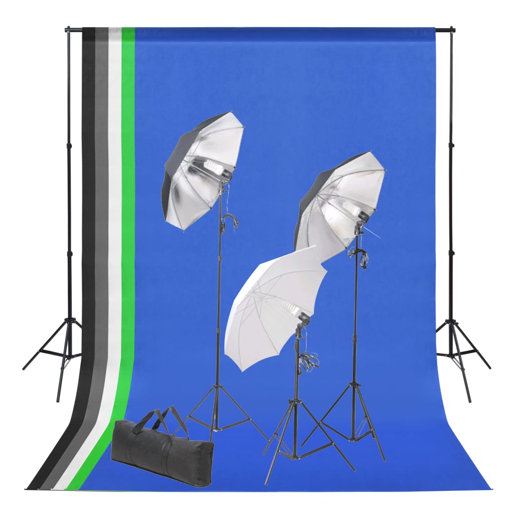 vidaXL Kit de estudio fotográfico con telón de fondo y set de luces