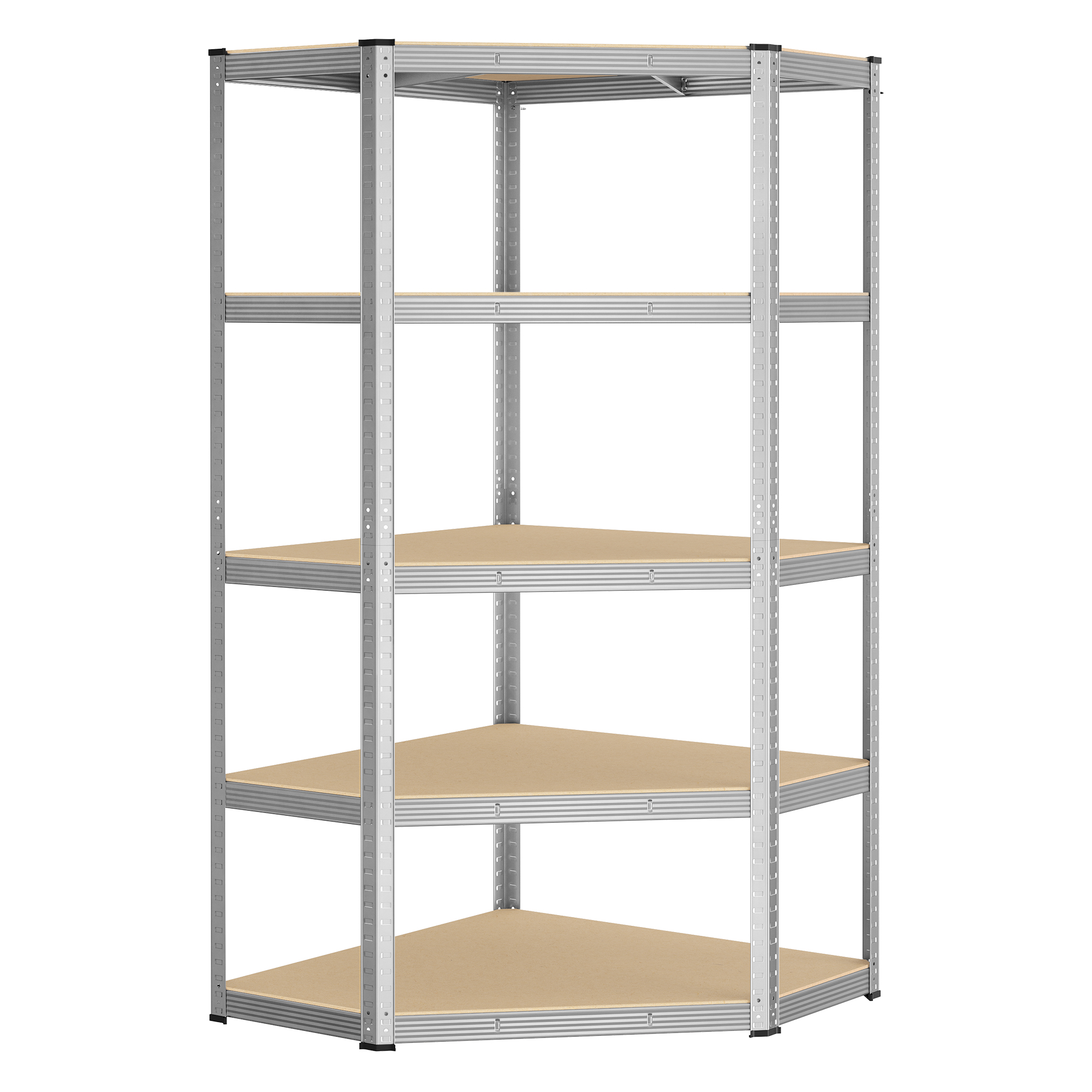 SONGMICS Estantería Esquinera de 5 Niveless, Estantería de Esquinera de Acero de Alta Resistencia, para Garaje, Almacén, Bodega, Carga de 875 kg, Plata Pálido y Beige Natural/Negro Tinta y Beige Natural