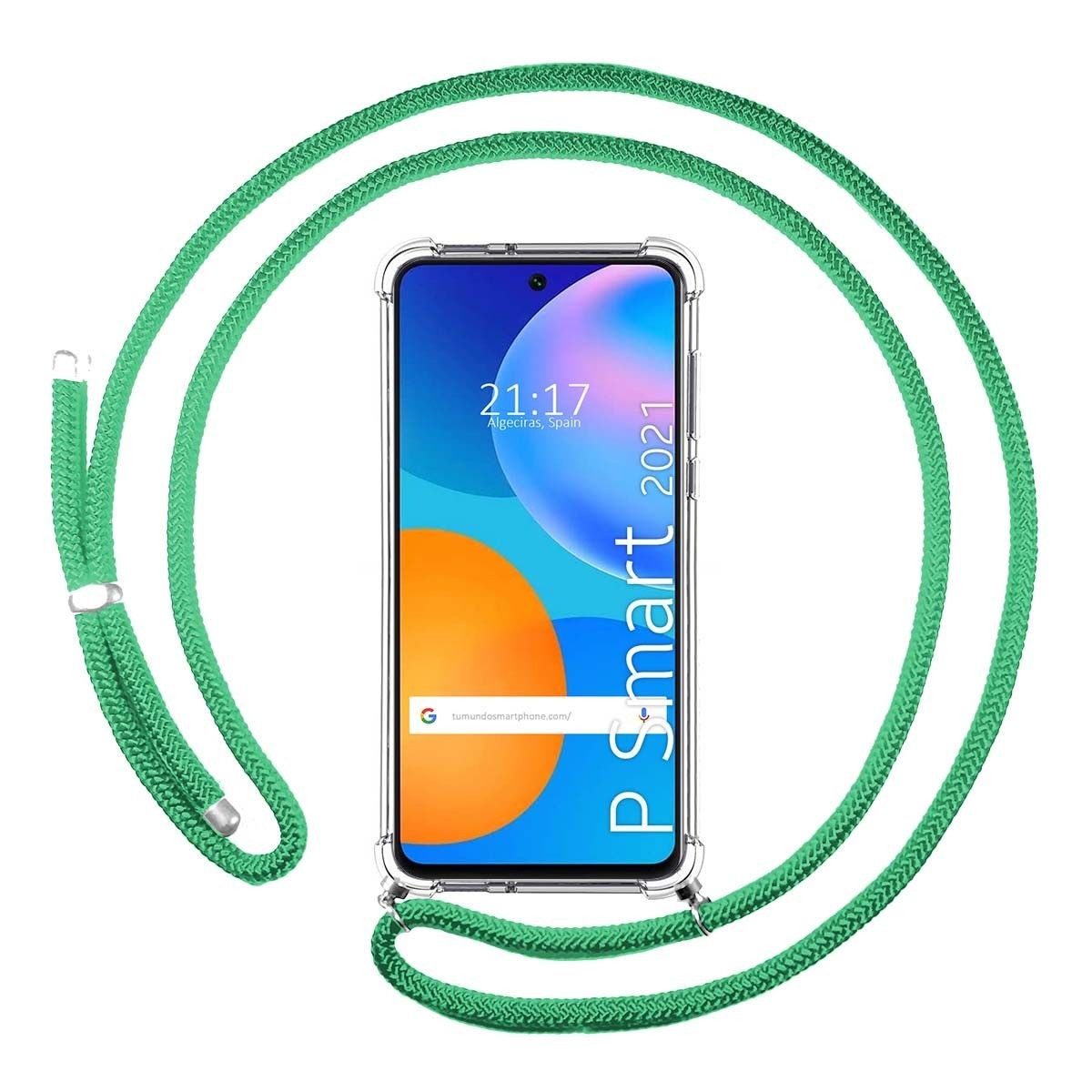Tumundosmartphone Funda Colgante Transparente para Huawei P Smart 2021 con Cordon Verde Agua