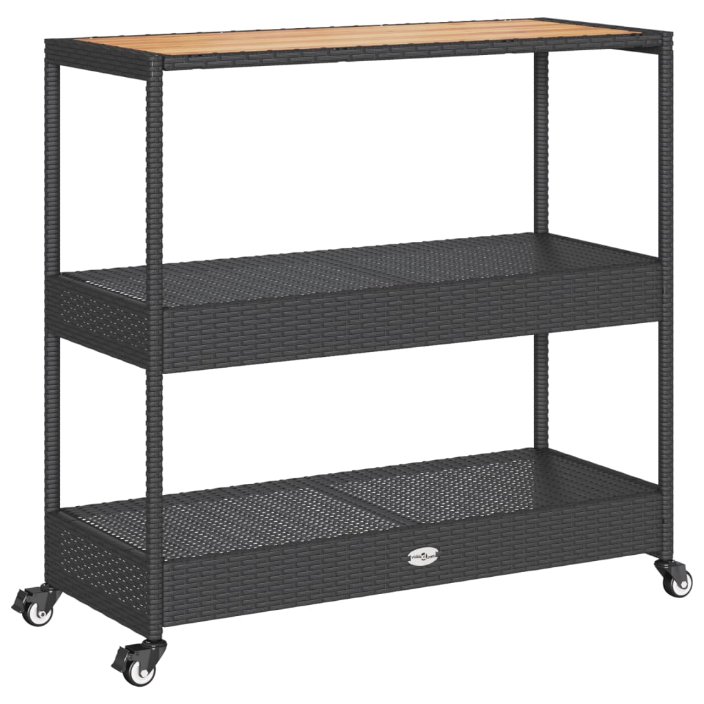 vidaXL Carrito de bar 3 niveles ratán PE y madera maciza acacia negro