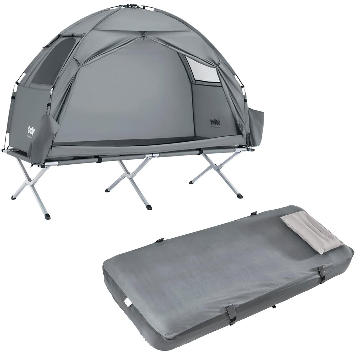 SoBuy Cama de Campaña 1 Persona con Tienda y Colchón Inflable, Gris Claro, 193.5x86x160 cm
