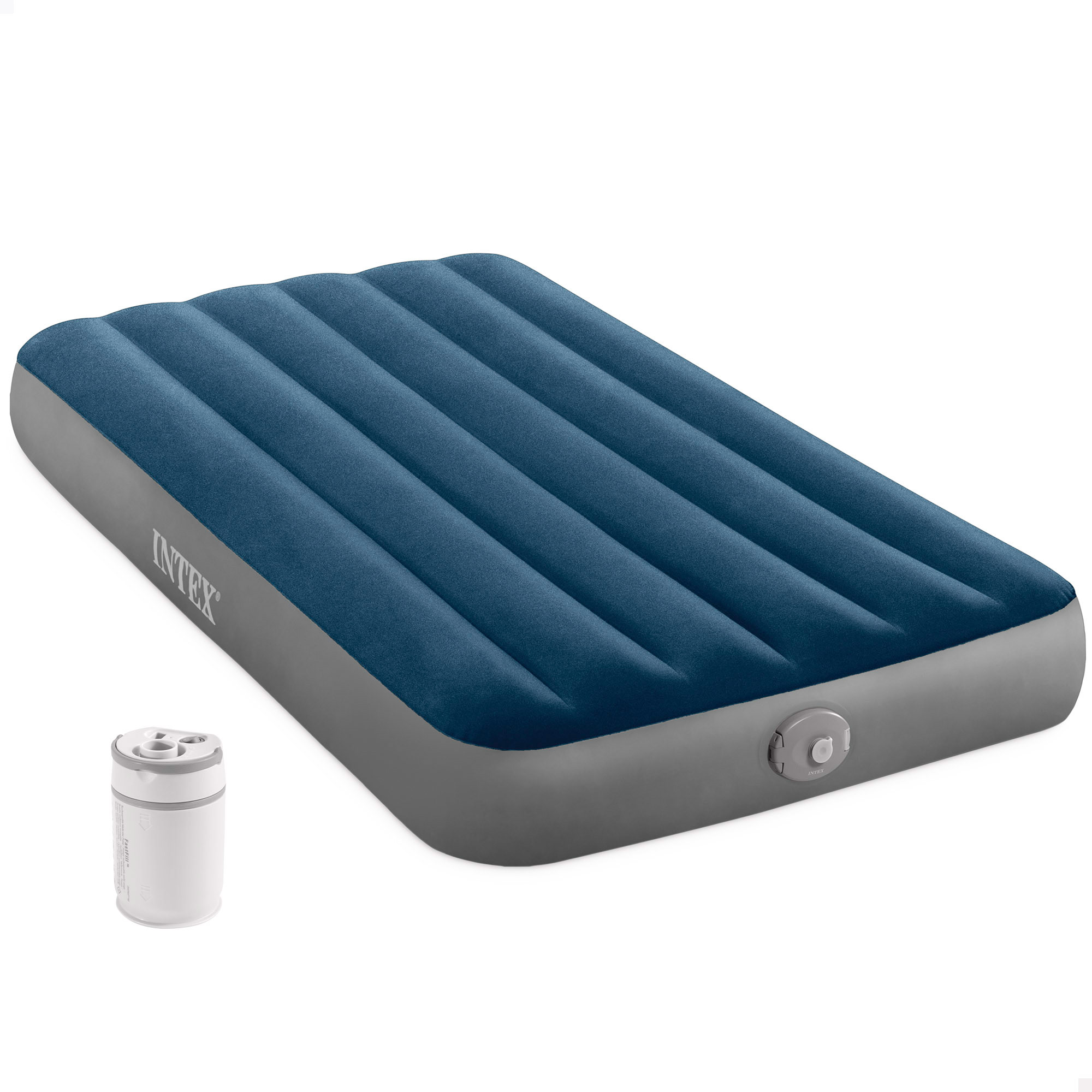 INTEX - Colchón hinchable Standard individual o doble, tecnología Fiber-Tech, bomba de aire, inflado y desinflado, camas de aire, colchones hinchables, camping, cama supletoria, habitación invitados
