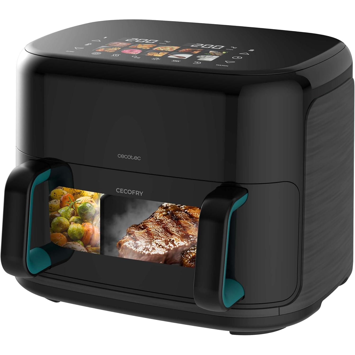 Cecotec Freidora de Aire sin Aceite 11L Plancha Grill con 4 Resistencias Ahumador Integrado Air Fryer Cecofry&Grill Smokin'Prime 11000. 2800W, Pared Divisoria Móvil, 40-200ºC, 10 Menús