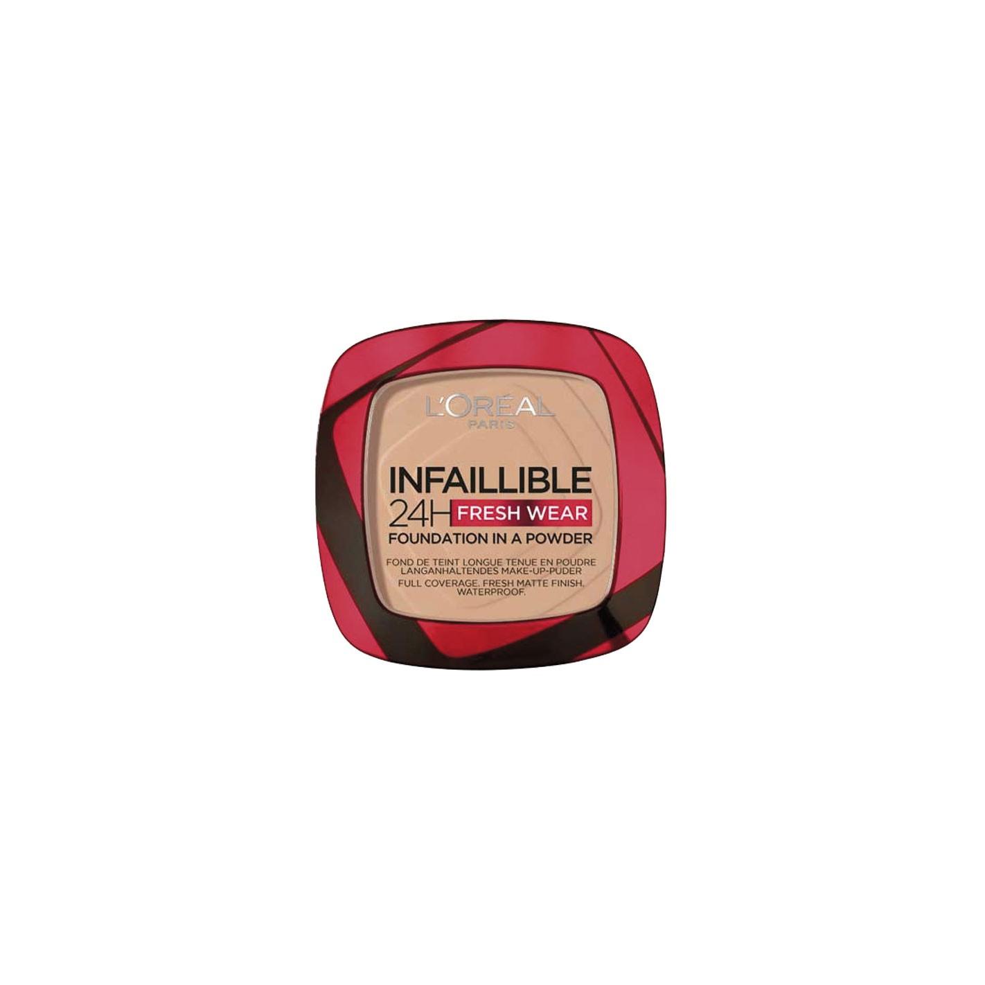 L'Oréal Paris - Maquillaje en polvo COMPACT FRESH WEAR con cobertura media-alta, acabado mate impecable resistente al agua, calor y humedad, ideal para mujer, no comedogénico y waterproof