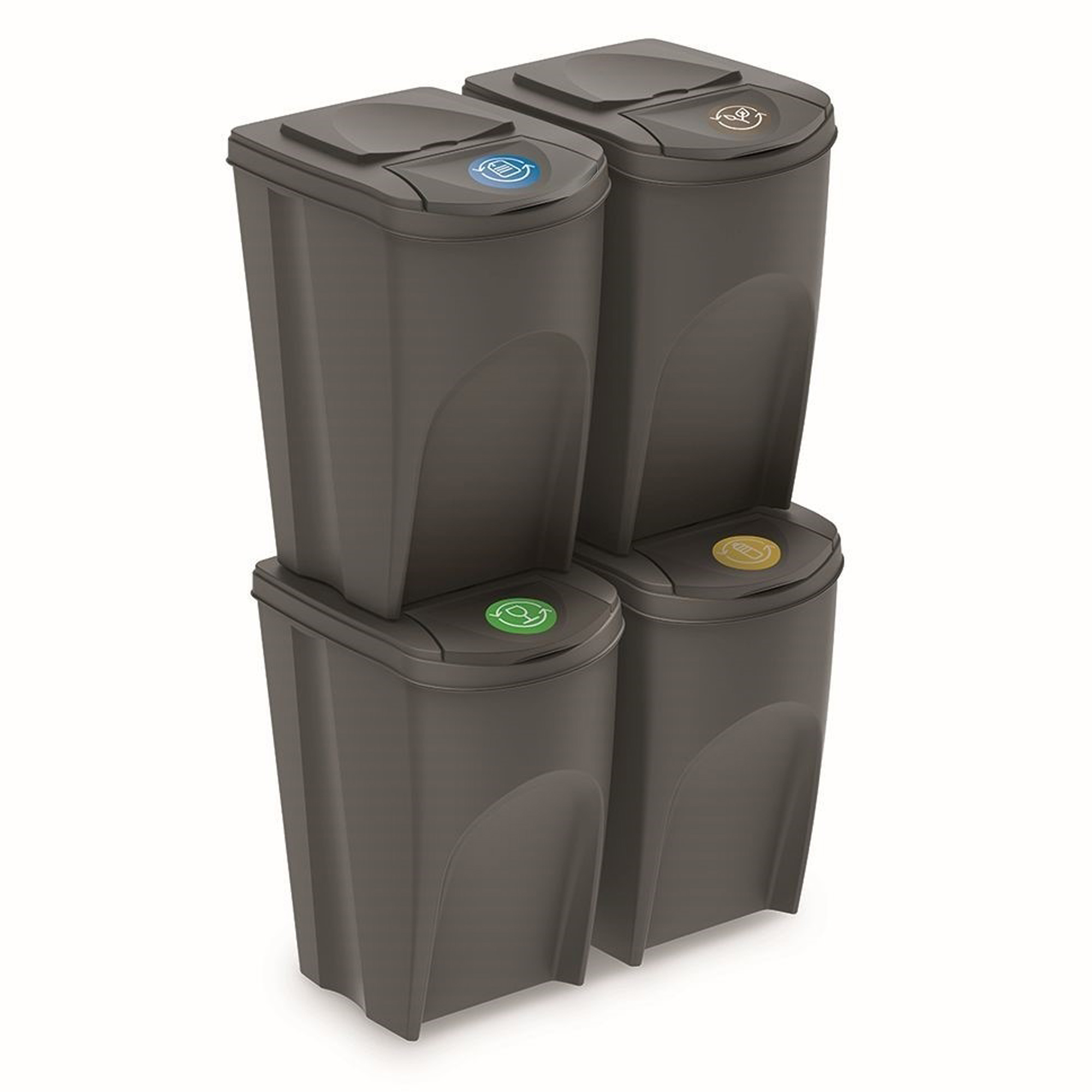 Prosperplast - Juego de 4 cubos de reciclaje 140L PROSPERPLAST  Sortibox de plastico en color gris