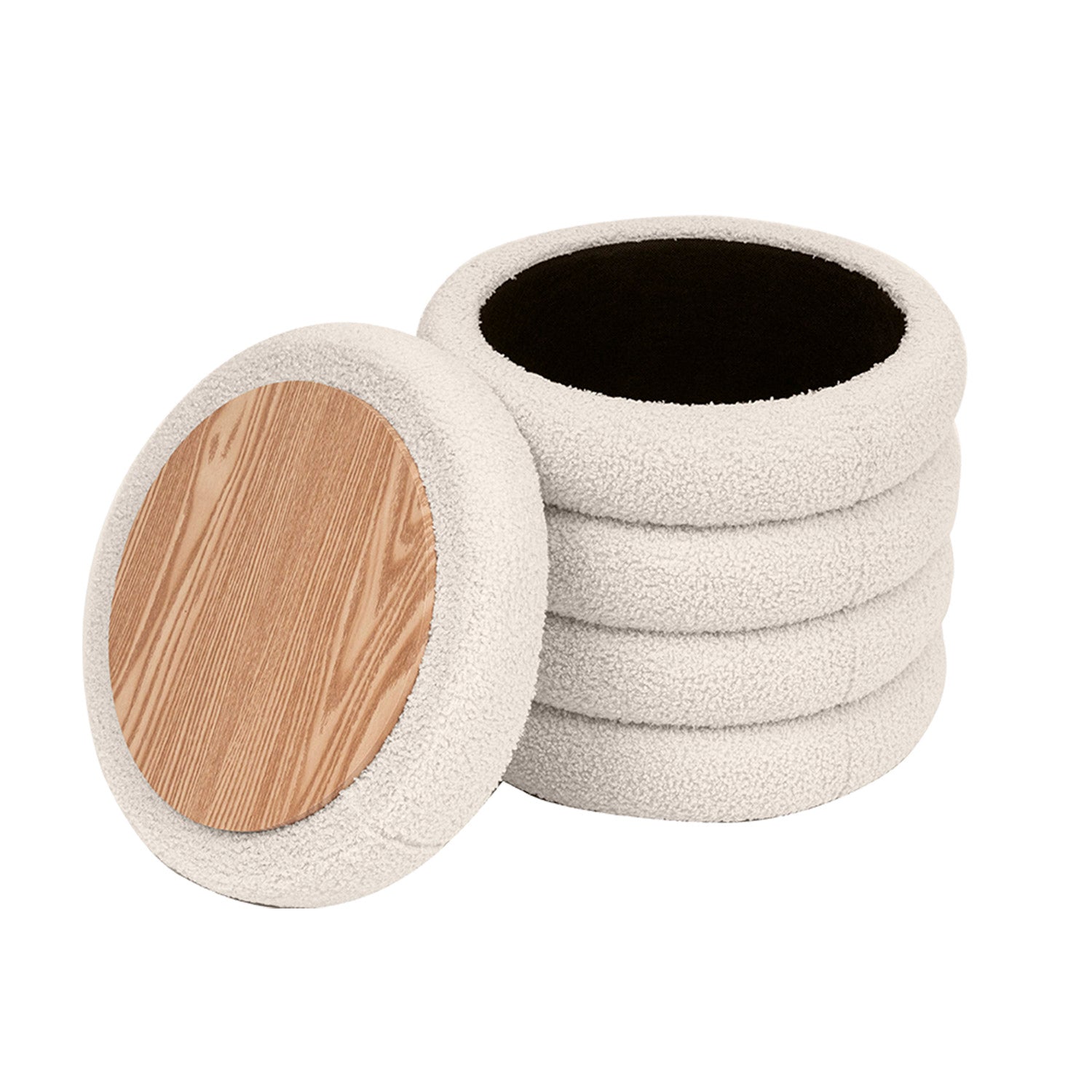 Puff con almacenaje tapizado en teddy effie blanco para hogar moderno mueble de almacenaje  - Homekit