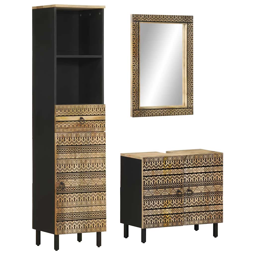 vidaXL Conjunto de muebles de baño 3 piezas madera maciza de mango