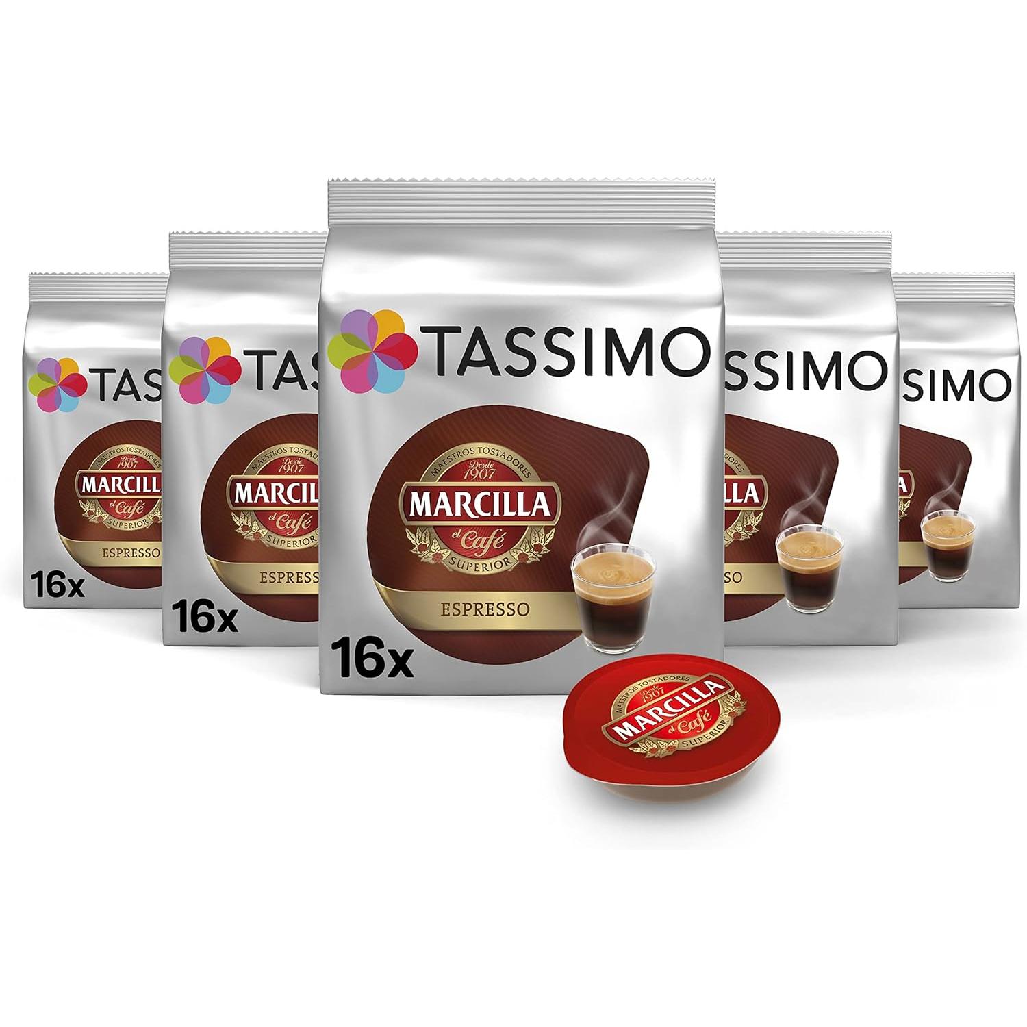Capsulas TASSIMO Marcilla Espresso - PACK 5 paquetes de 16 capsulas , 80 capsulas de estupendo café ESPRESSO