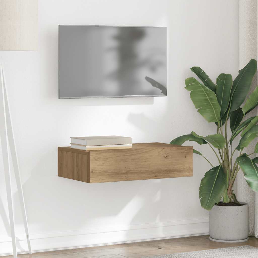 vidaXL Mueble de TV con luces LED 60x35x15,5 cm en color Roble artisan/Madera antigua | almacenamiento funcional diseño moderno para baño dormitorio sala