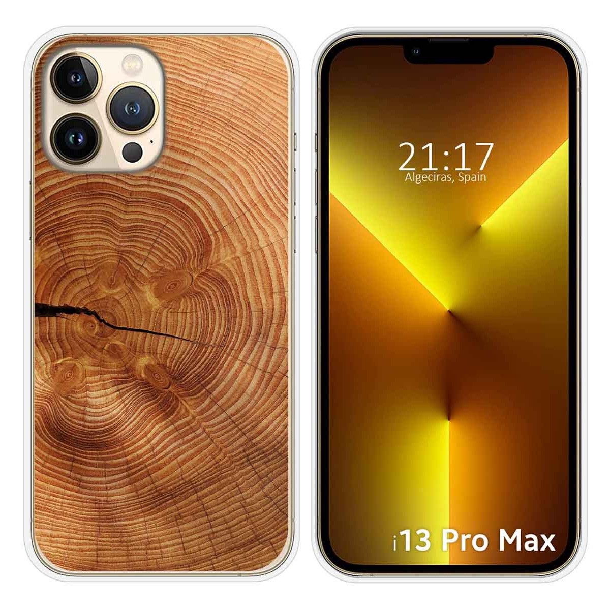Funda Silicona compatible con iPhone 13 Pro Max (6.7) diseño Madera 04 Dibujos