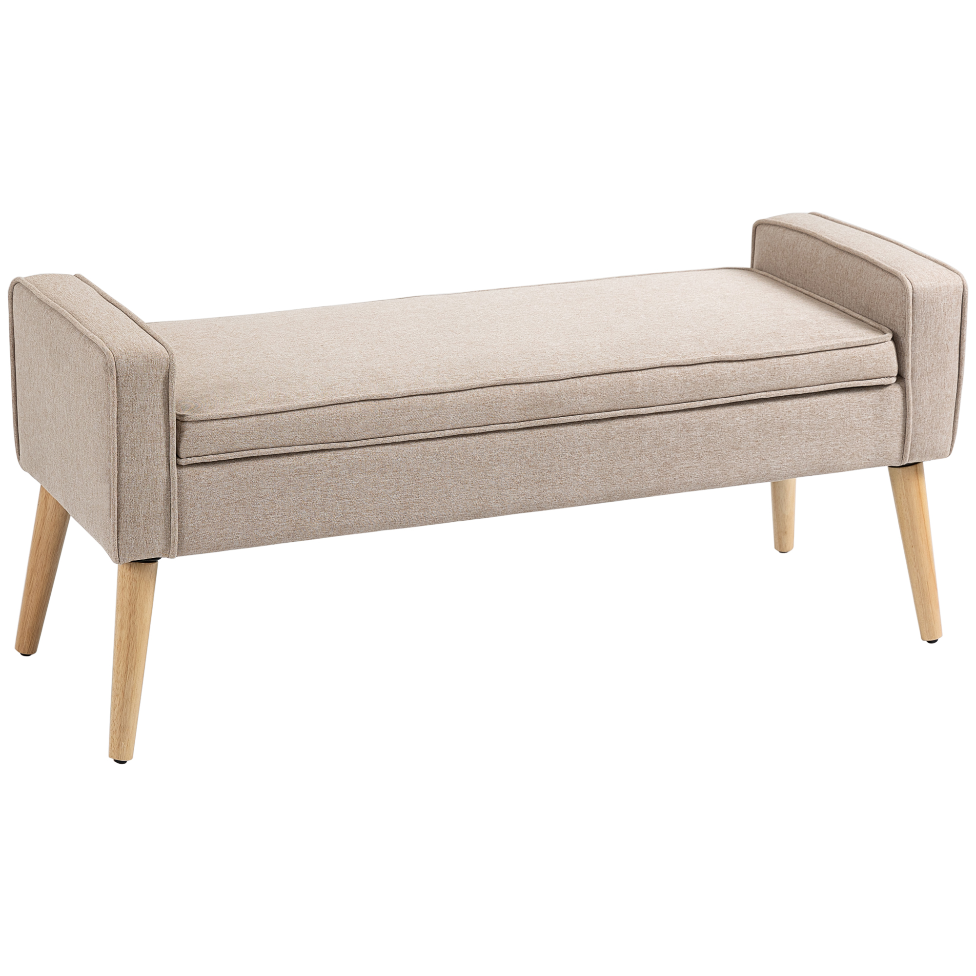 HOMCOM Puff Almacenaje Banco Almacenaje Tapizado en Lino Sintético con Tapa Abatible y Patas de Madera para Dormitorio Salón Entrada Carga 120 kg 120x45x54 cm Beige