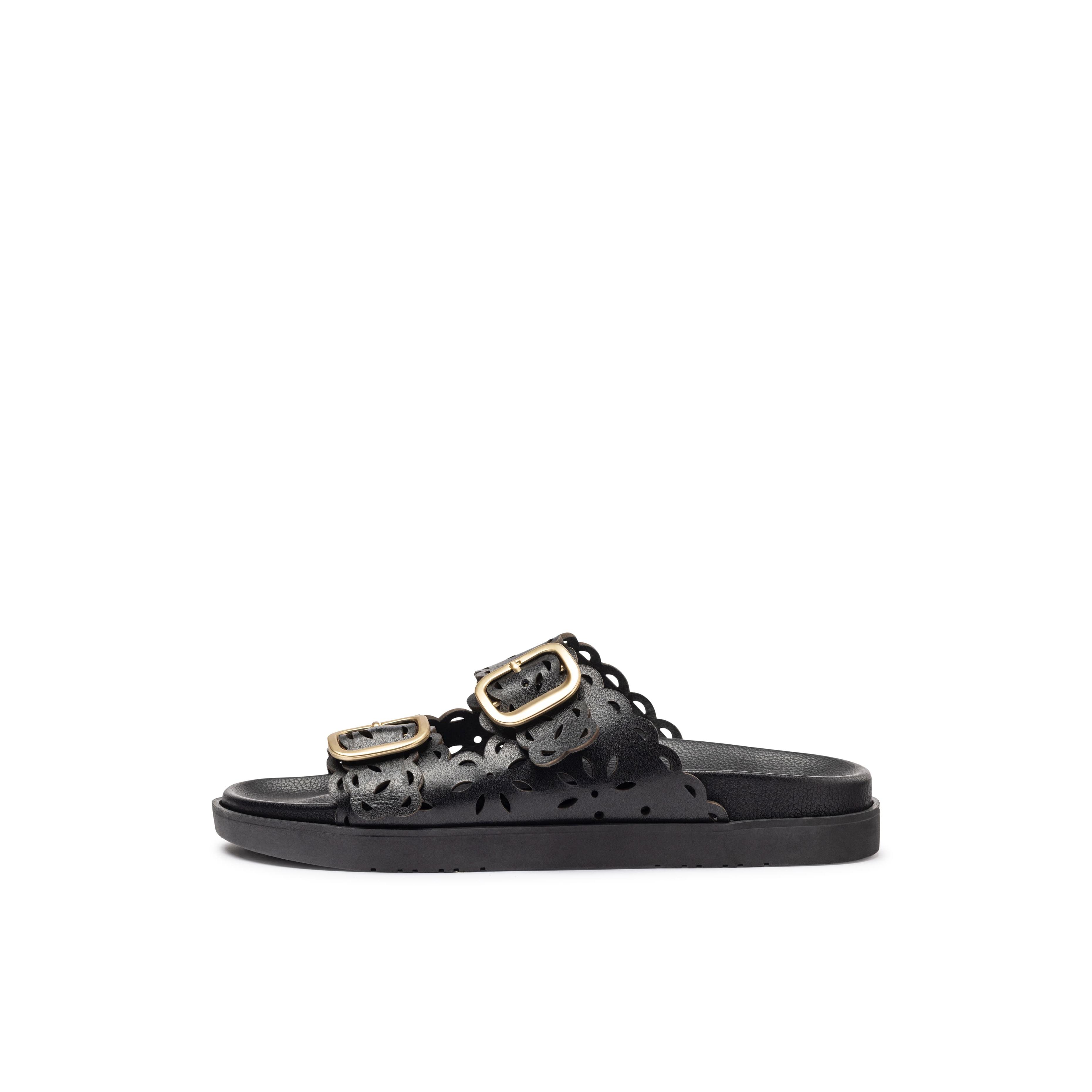 YOKONO sandalia plana MORENA-306 NEGRO | Zapatos mujer Primavera-Verano | Piel vacuna  Napa | 2 CM