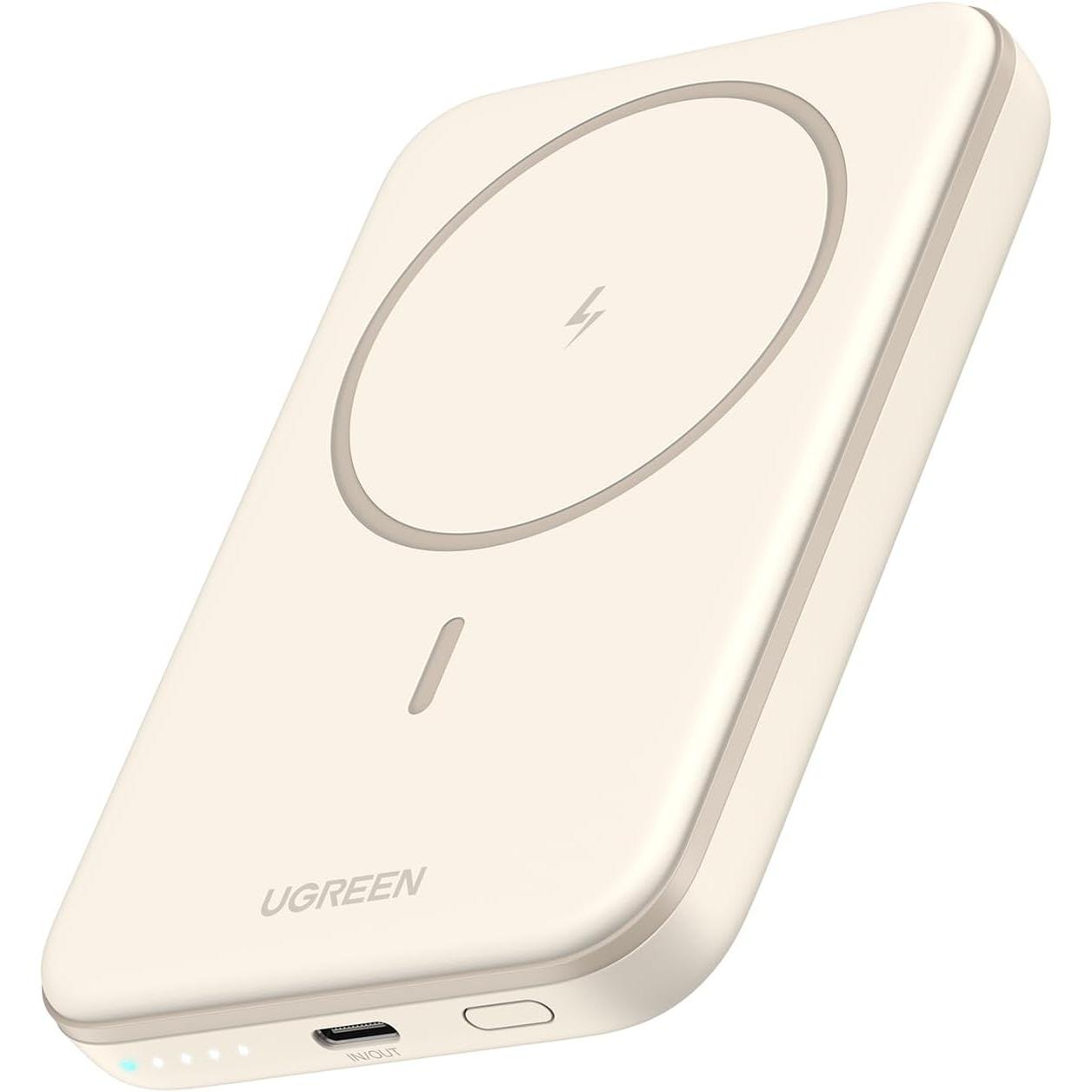 UGREEN Nexode PowerBank Magnético 5000mAh, Power Bank Batería Magnética Externa Portátil de Carga Rápida PD 15W, con Salida y Entradas USB C, Cargador Inalámbrico Wireless Compatible con MagSafe iPhone 17 16 15 14 13 12 Mini Plus Pro MAX Color: Beige