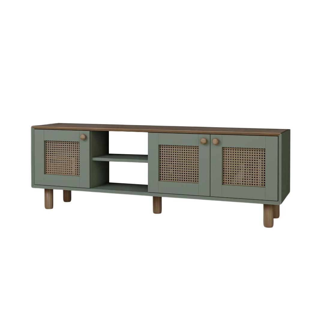 Habitat y Jardin - Soporte de TV "Bohemio" de madera y caña - 160 x 40 x 56 cm - Verde