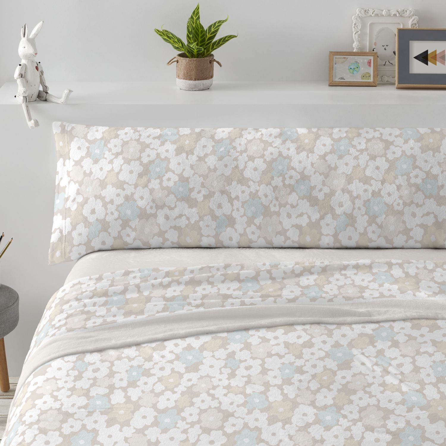 Juego de Sábanas Coralina BURRITO BLANCO - Suave y Cálido para Invierno | Diseño Floral en Azul | 5 Medidas Disponibles
