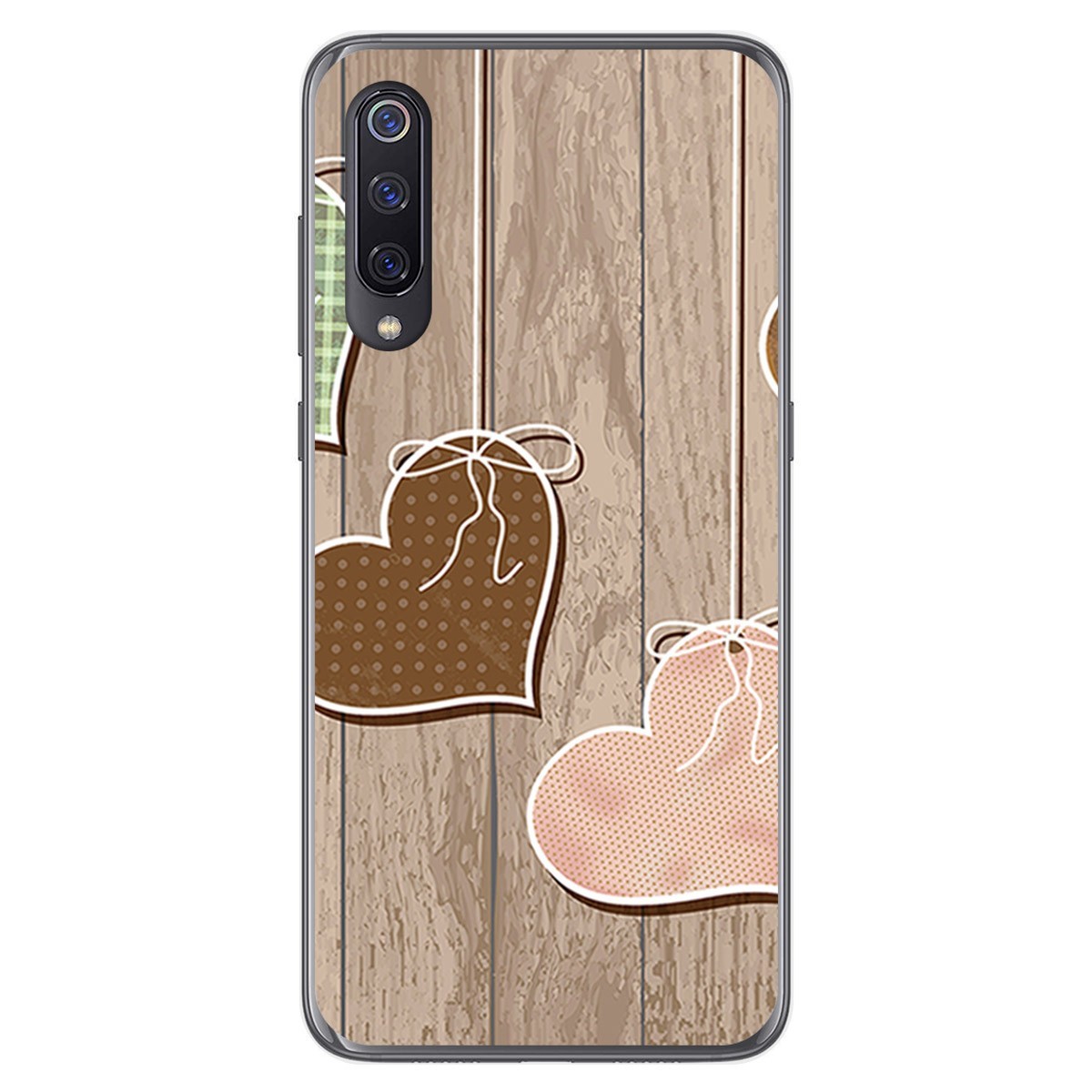 Tumundosmartphone Funda Gel Tpu para Xiaomi Mi 9 diseño Corazones Madera Dibujos