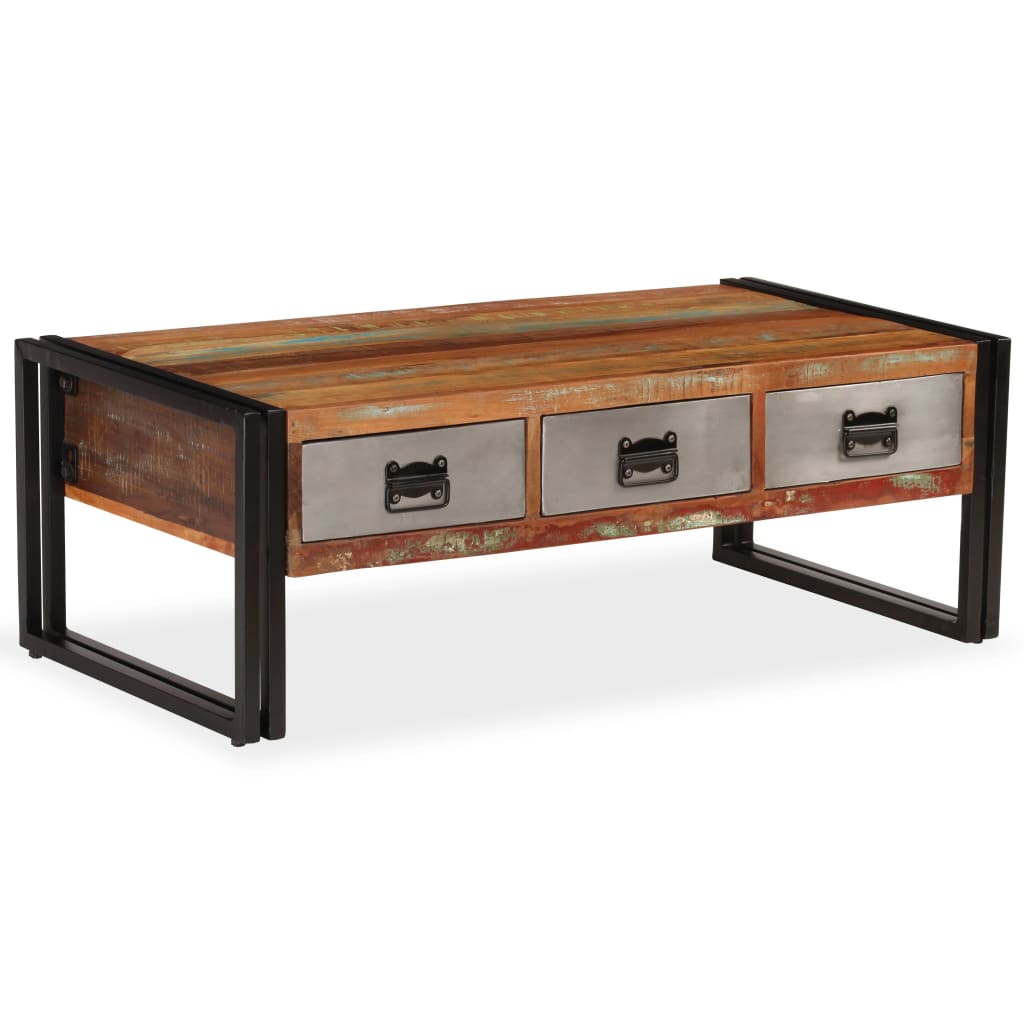 vidaXL Mesa de centro 3 cajones madera maciza reciclada 100x50x35 cm